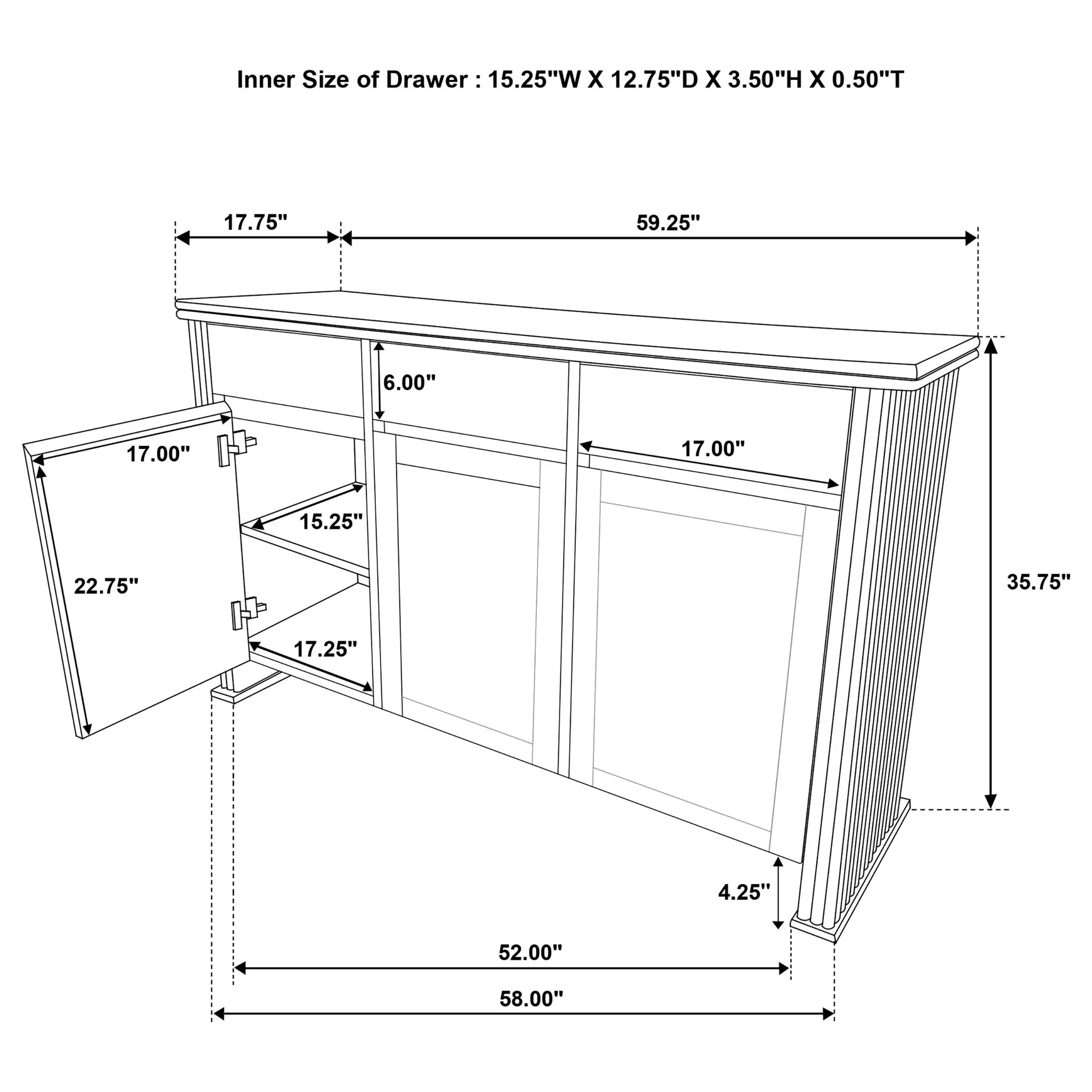 Dreydon - 3 Door Sideboard Server - Light Brown - Image 4