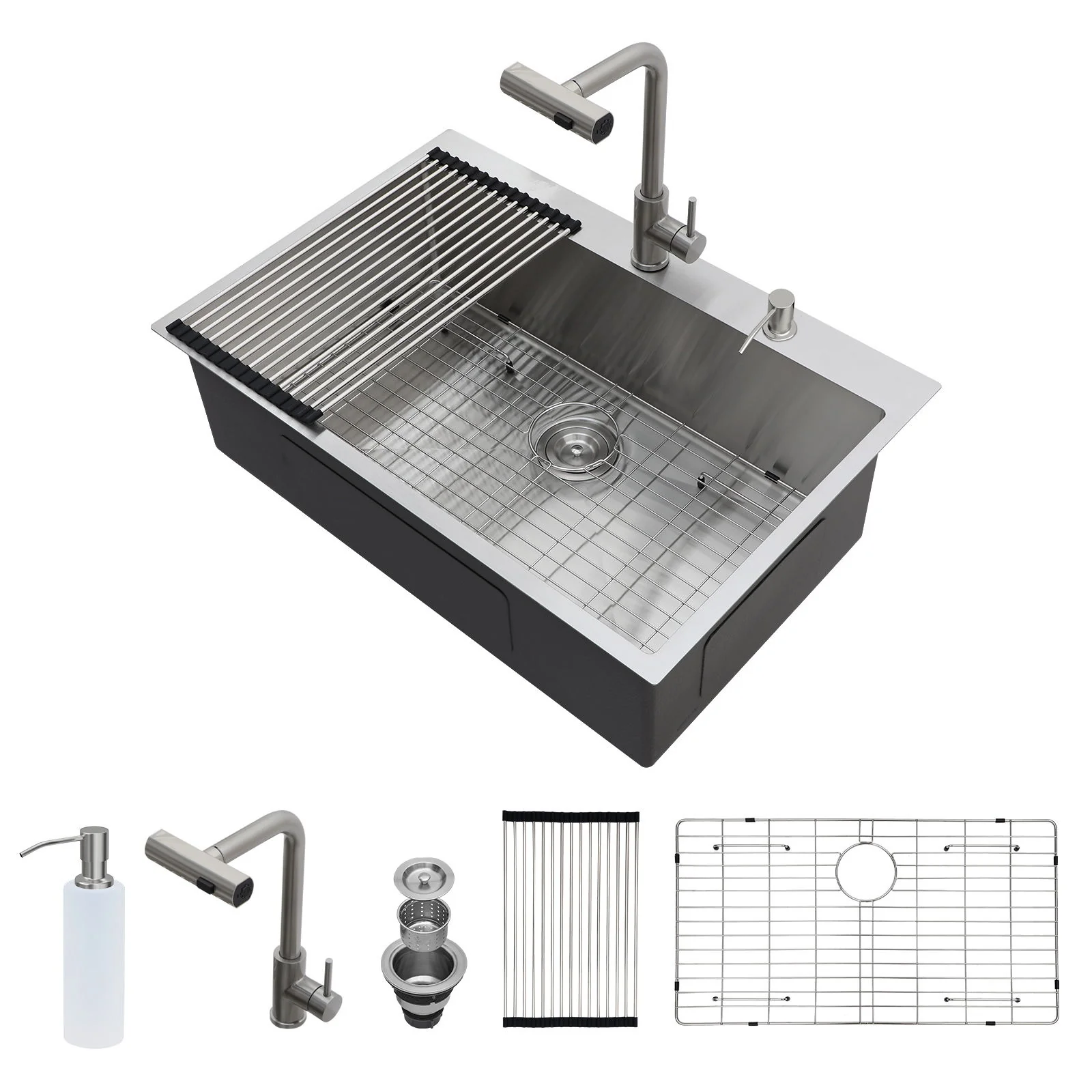 Drop In Kitchen Sink With Pull Down Faucet And Soap Dispenser - Image 2