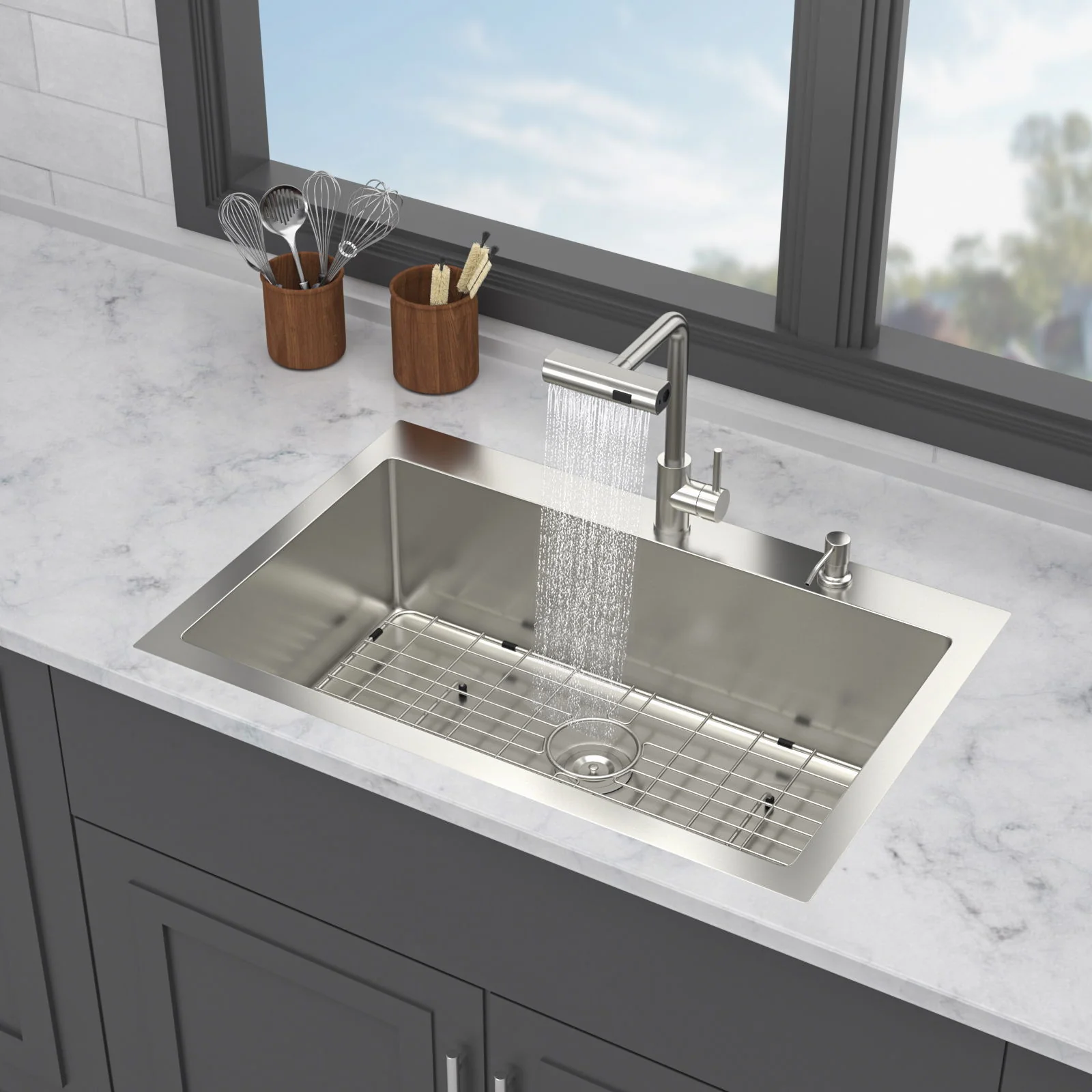 Drop In Kitchen Sink With Pull Down Faucet And Soap Dispenser - Image 8