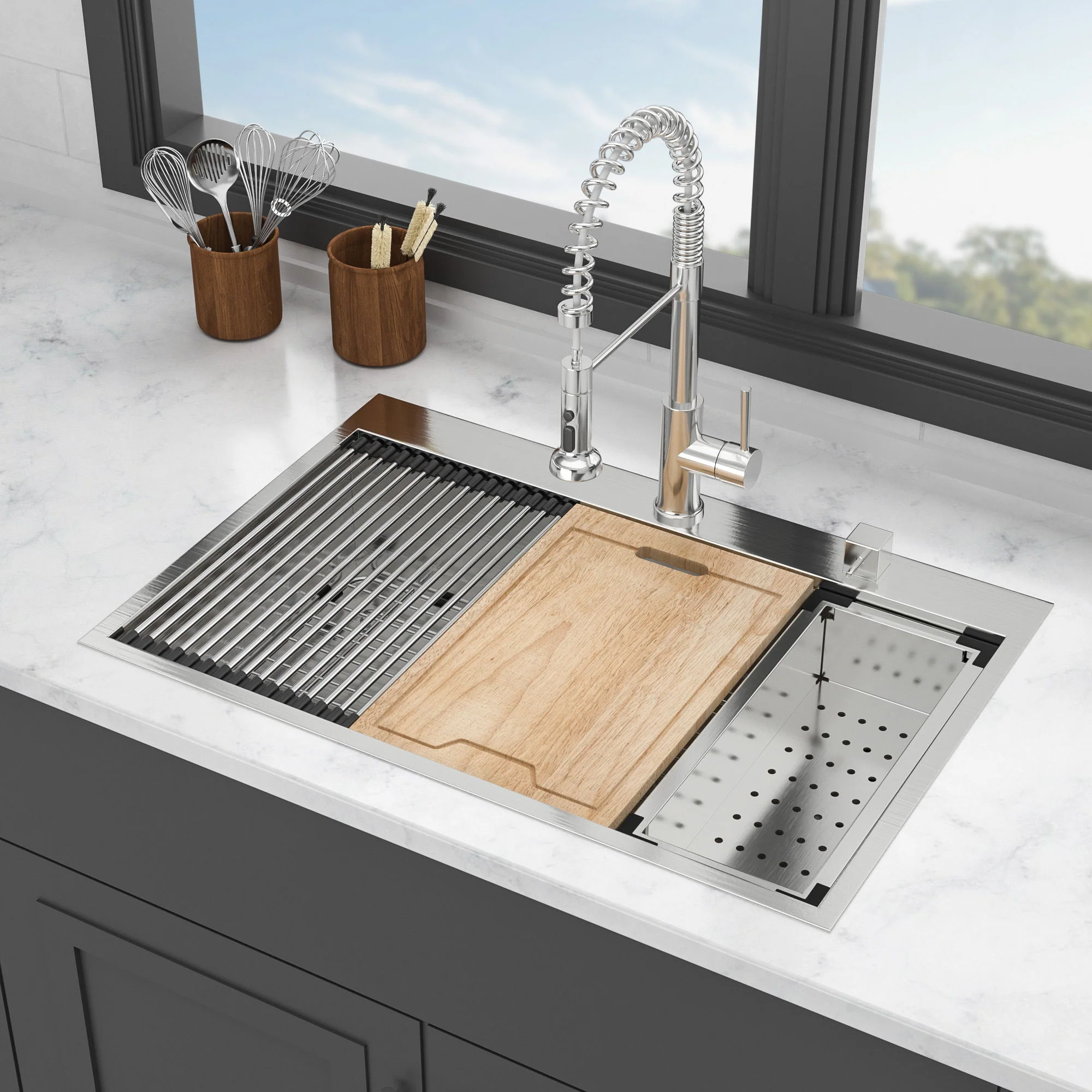 Drop In Kitchen Sink With Workstation, 16 Gauge - Brushed Nickel - Image 3