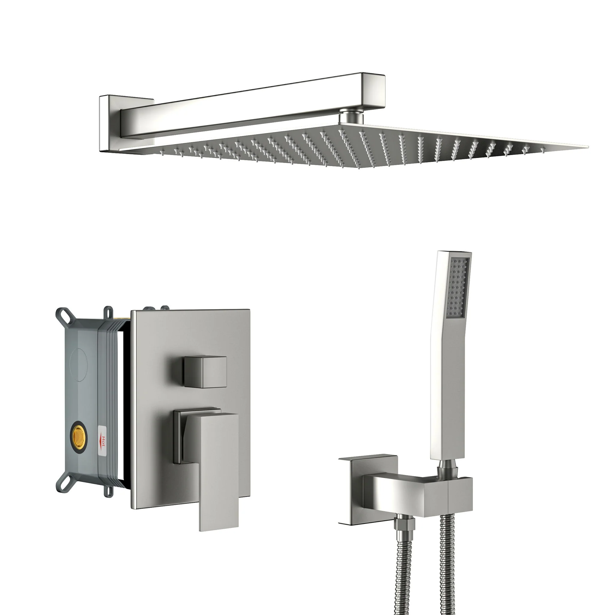 Dual Shower Head System With 12" Wall Mounted Square Rain Shower And Rough In Valve - Image 2