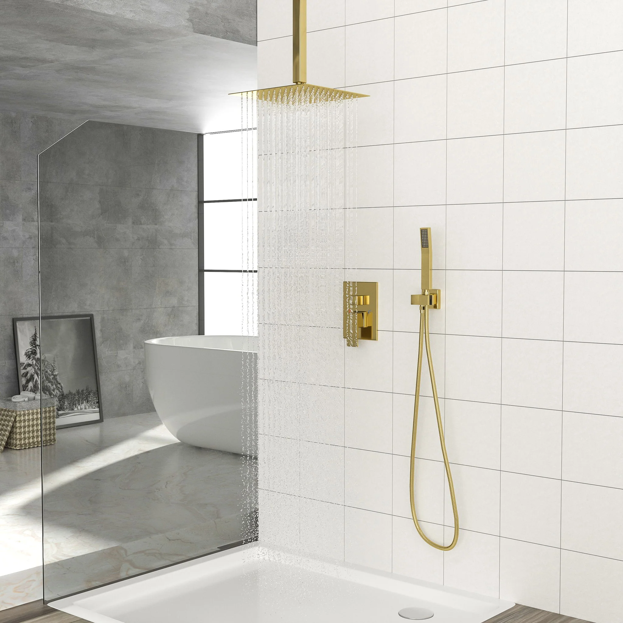 Dual Shower Head System With Ceiling Mount And Rough In Valve - Image 11