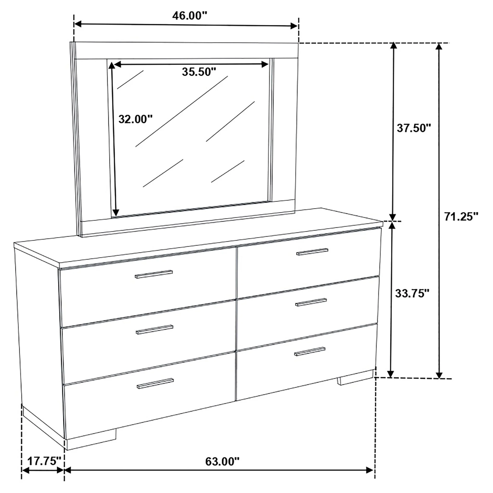 Dulcey - 6 Drawer Dresser With Mirror - Gloss White - Image 2
