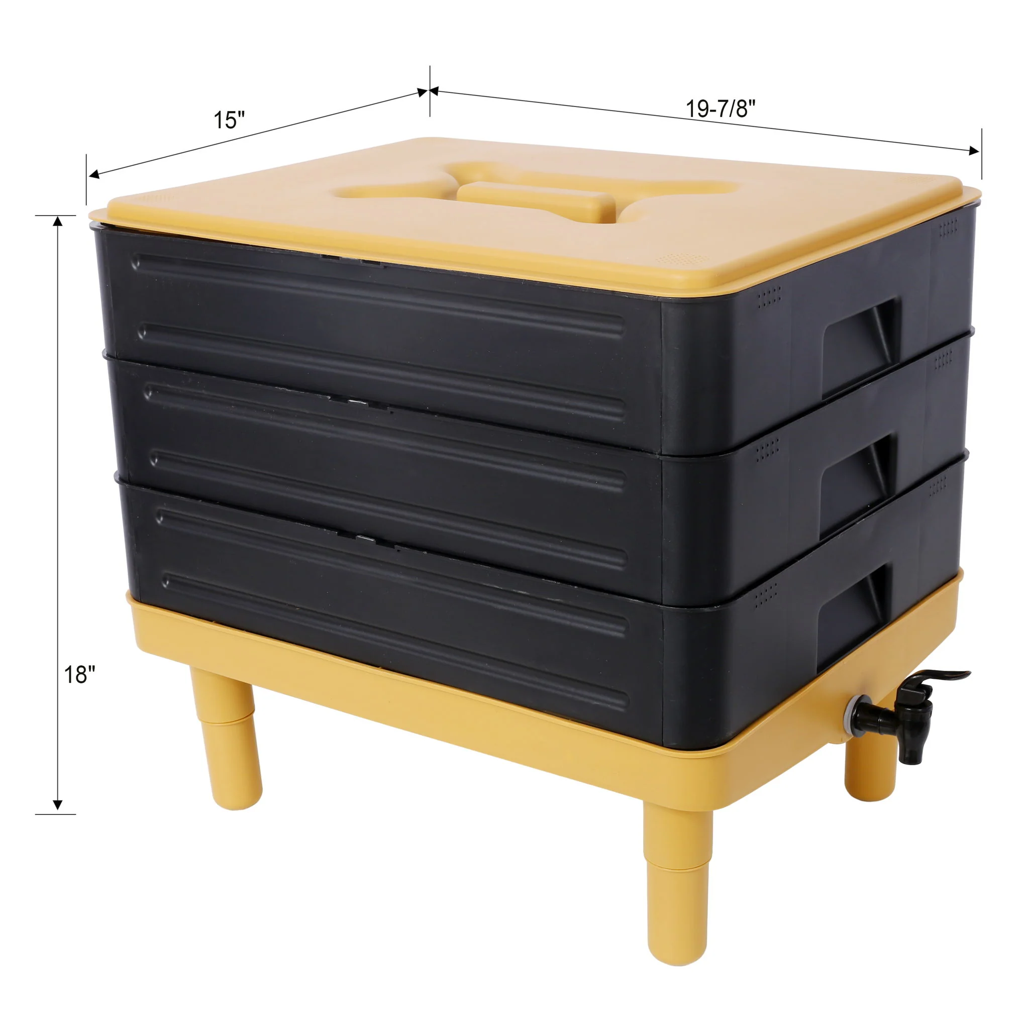 Durable 3 Tray Worm Farm Kit For Efficient Vermicomposting, 65L Capacity - Yellow / Black - Image 2