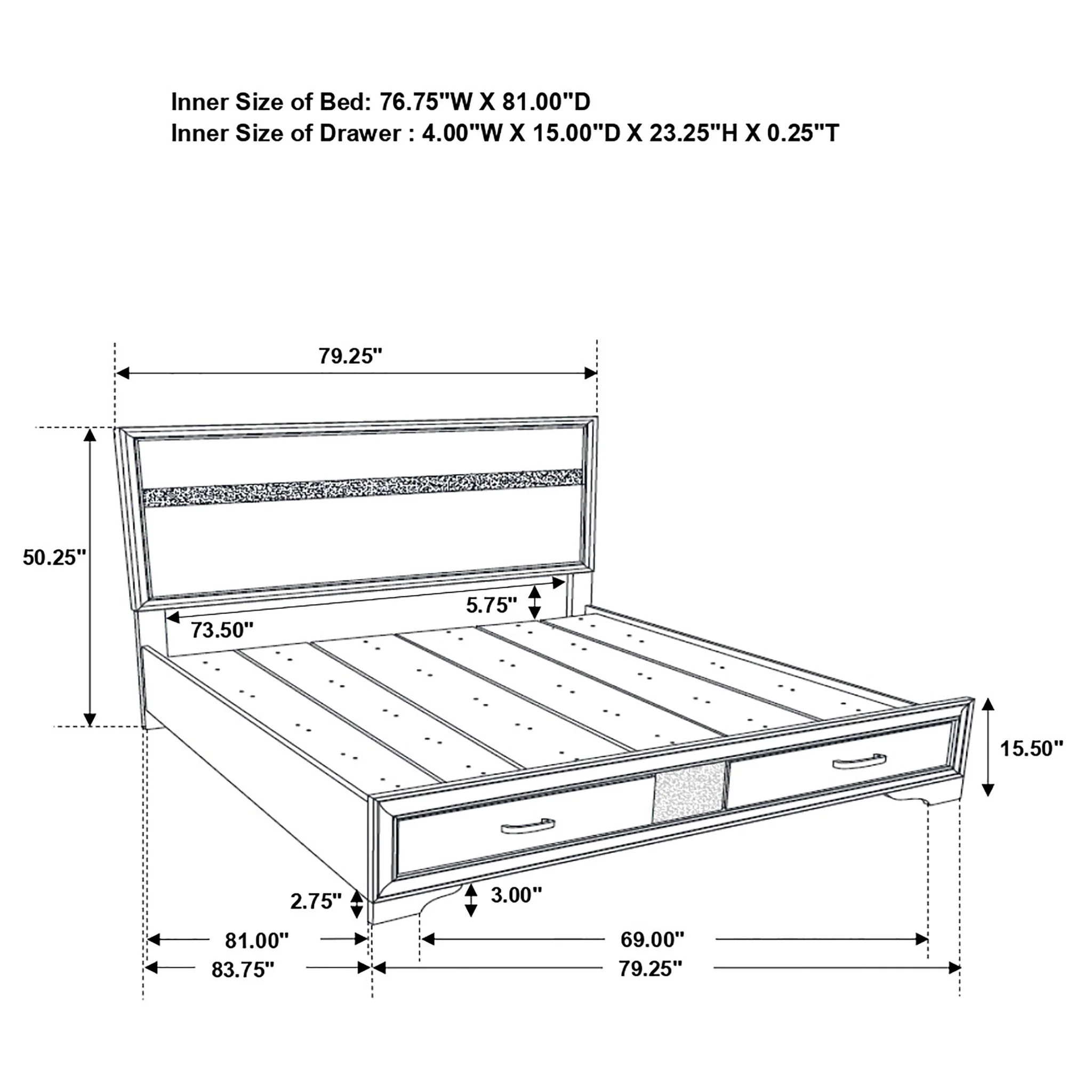 Eastern King Storage Platform Bed 2 Drawer - Black - Image 2