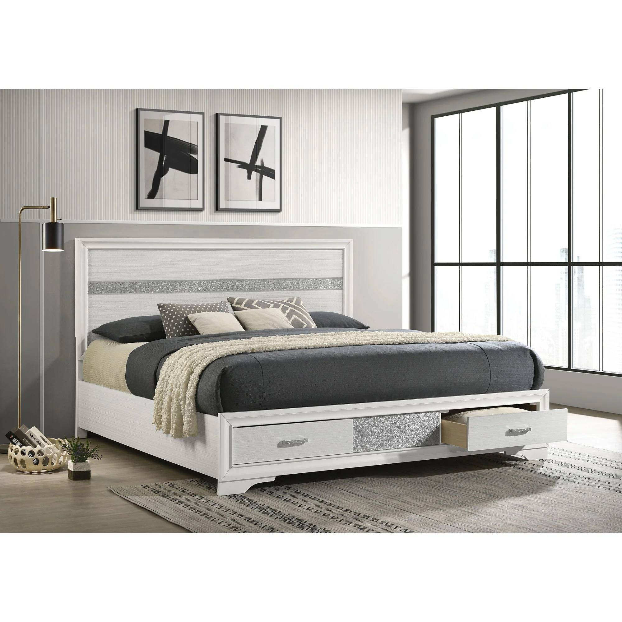 Eastern King Storage Platform Bed With 2 Drawer - White - Image 3