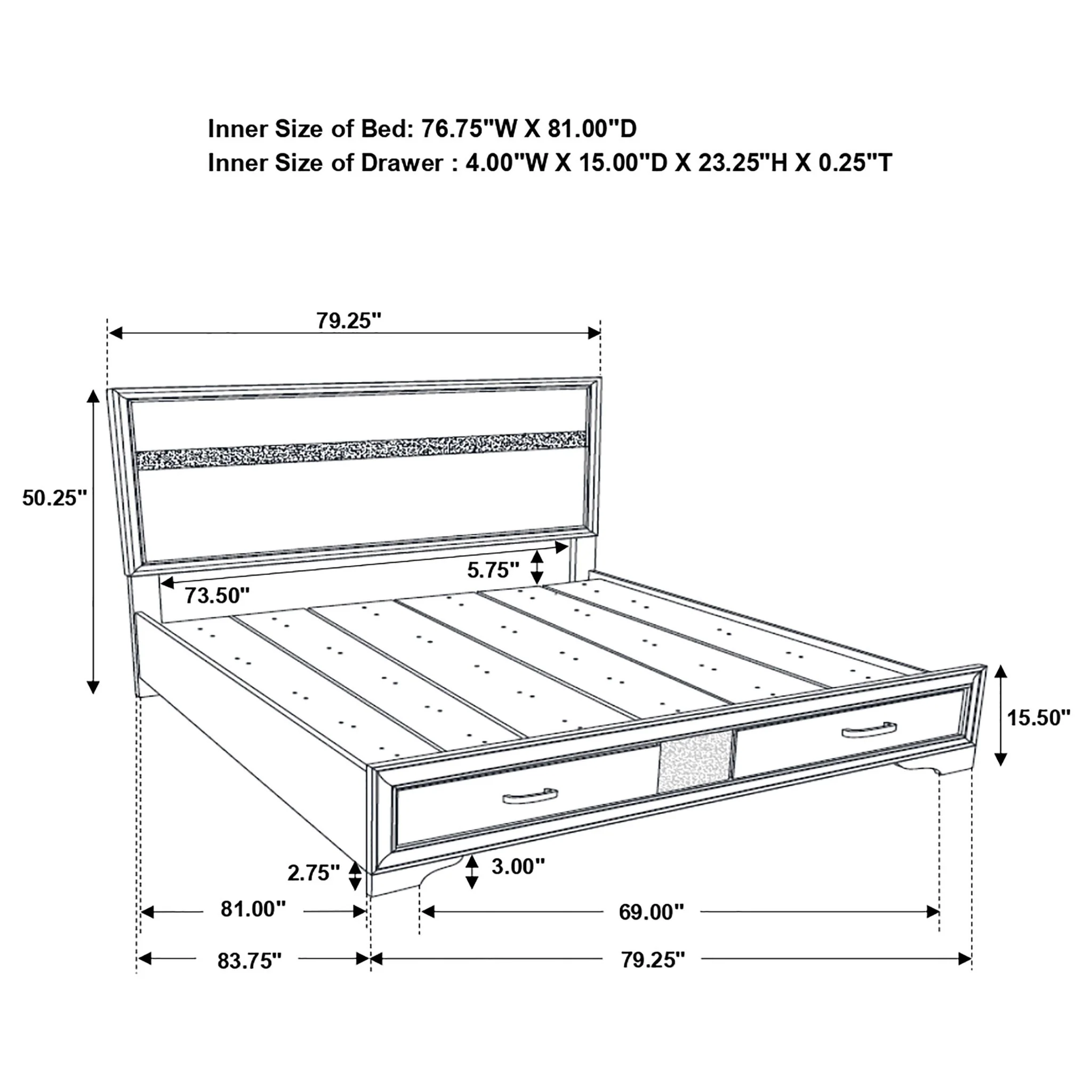 Eastern King Storage Platform Bed With 2 Drawer - White - Image 4