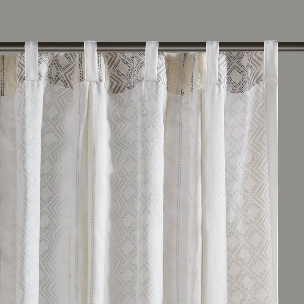 Ebby - 50x95" Poly Printed Curtain Panel With Tufted Stripe (Set of 2) - White / Taupe - Image 4