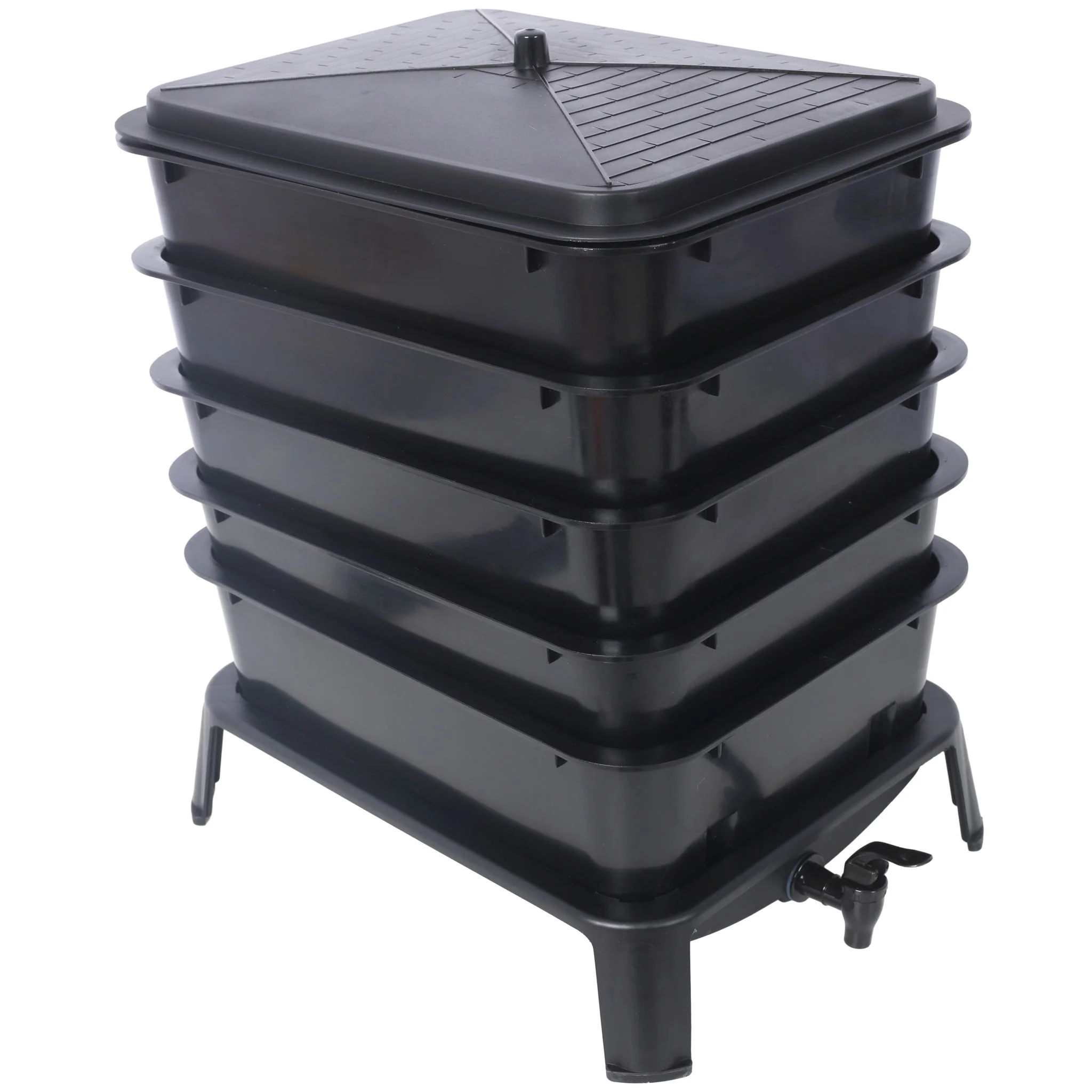 Eco Friendly 5 Layer Worm Compost Bin With 50L Capacity, Easy Setup Plastic Worm Farm Kit - Black - Image 2