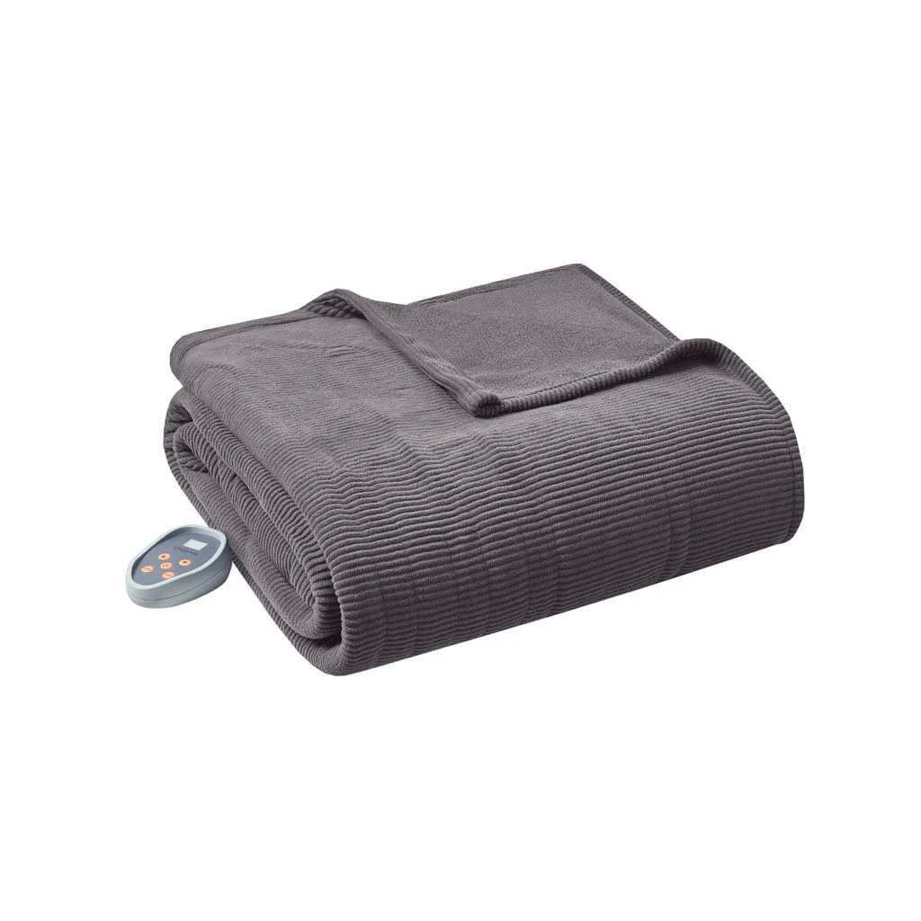 Electric Micro Fleece - Twin Heated Blanket - Gray - Image 4