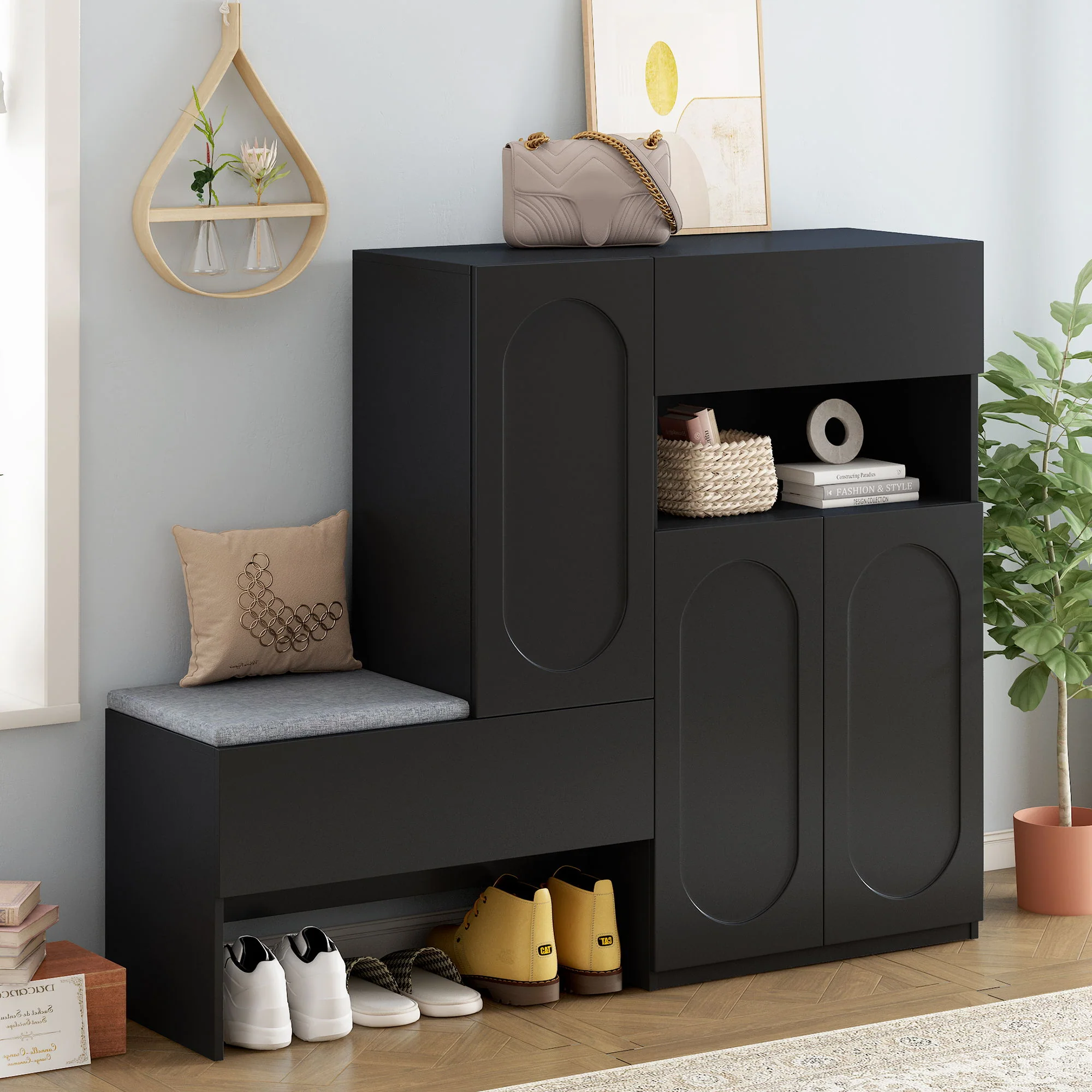 Elegant 2 In 1 Shoe Cabinets With Soft Cushion Versatile Shoe Rack Organizer With Adjustable Shelves - Image 5