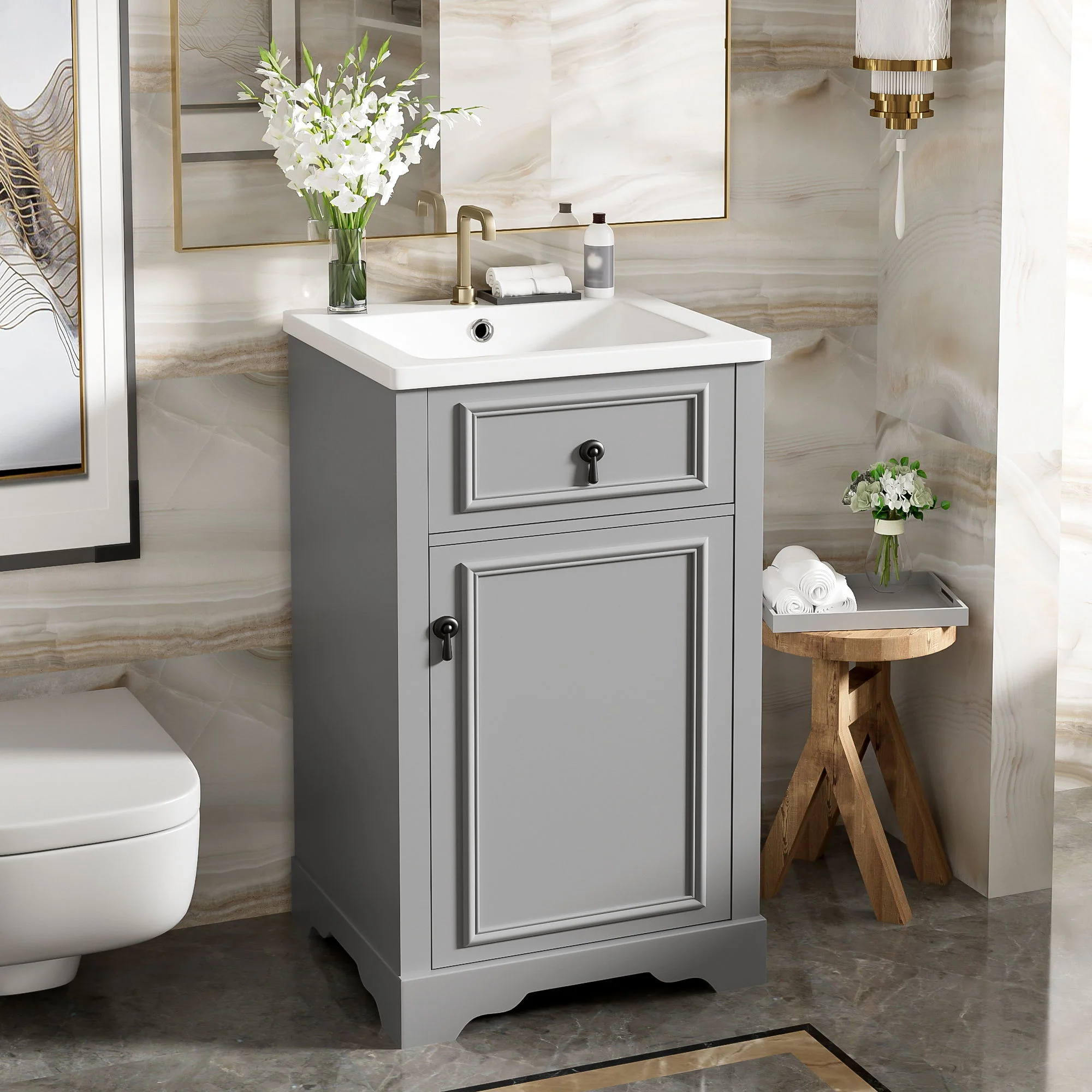 Elegant Bathroom Vanity With Ceramic Sink, Soft Close Door, Adjustable Shelf - Image 5