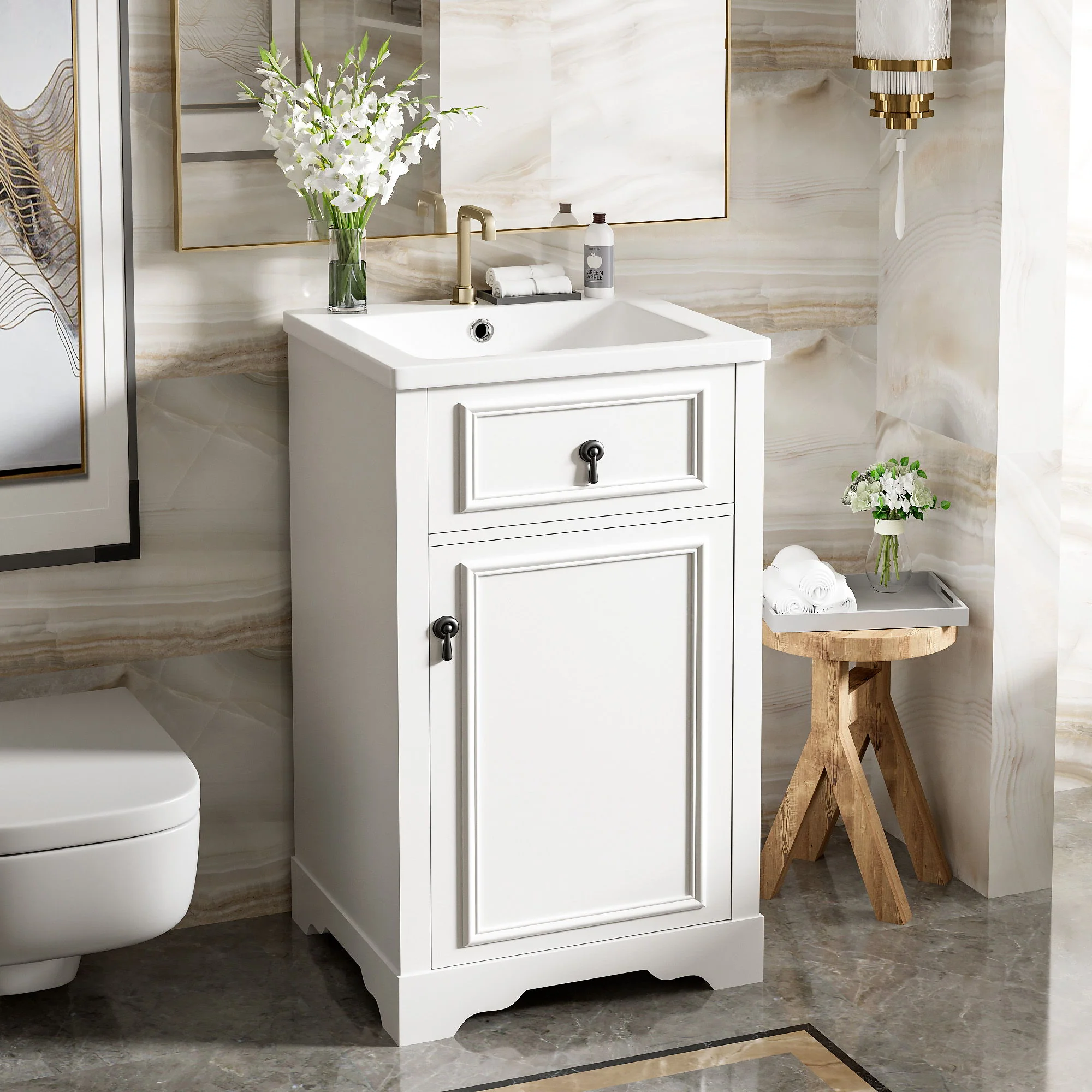 Elegant Bathroom Vanity With Ceramic Sink, Soft Close Door, Adjustable Shelf - Image 7