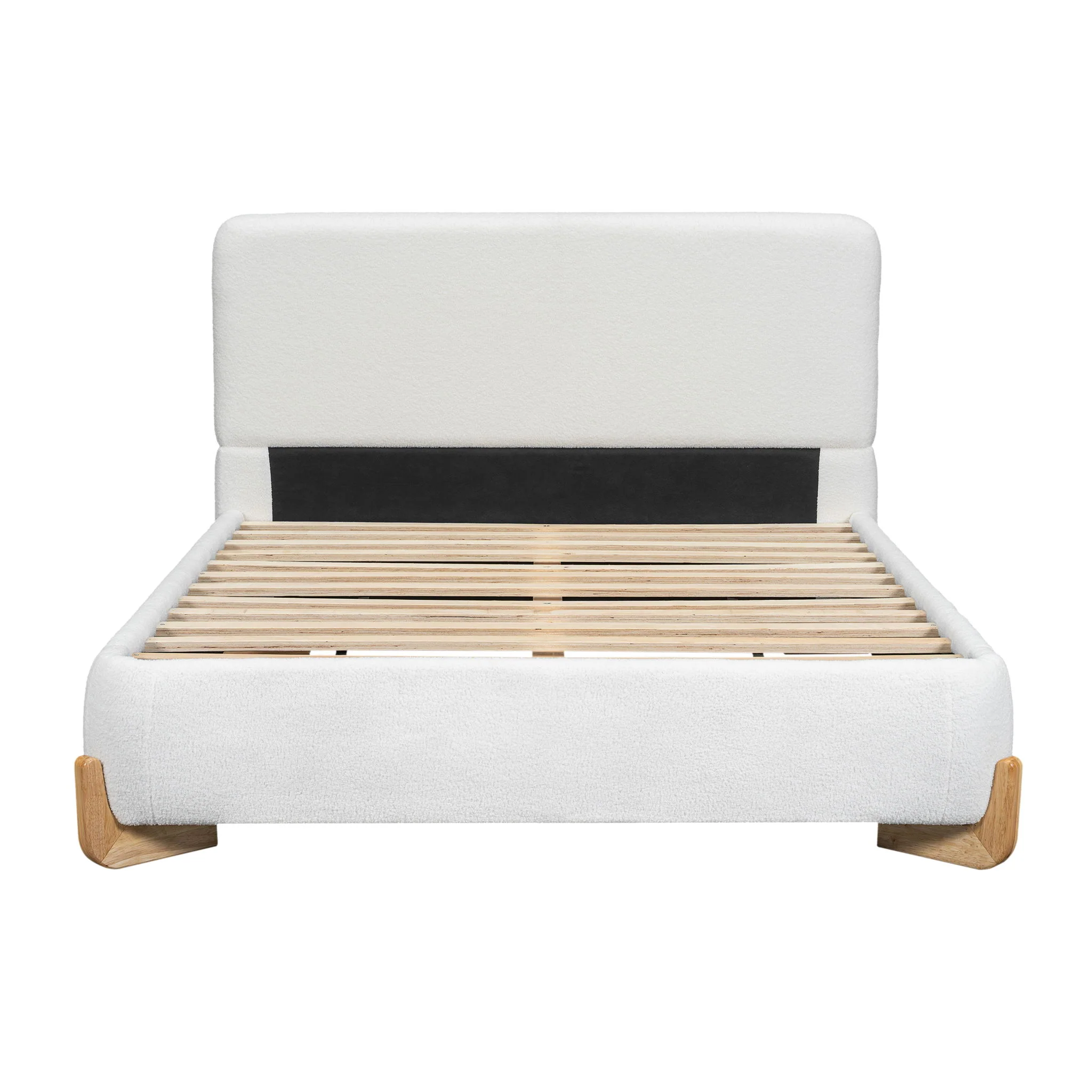 Elegant Boucle Upholstered Bed With Solid Wood Feet - Image 2