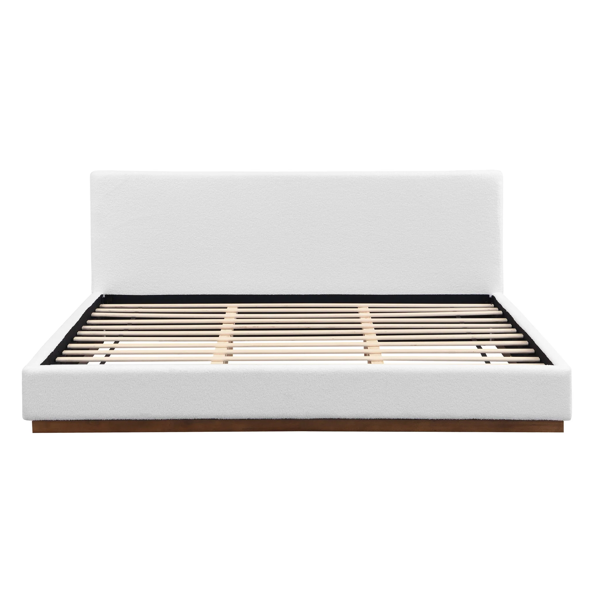 Elegant Boucle Upholstered Bed With Wood Grain Textured Solid Wood Base Frame - Image 3