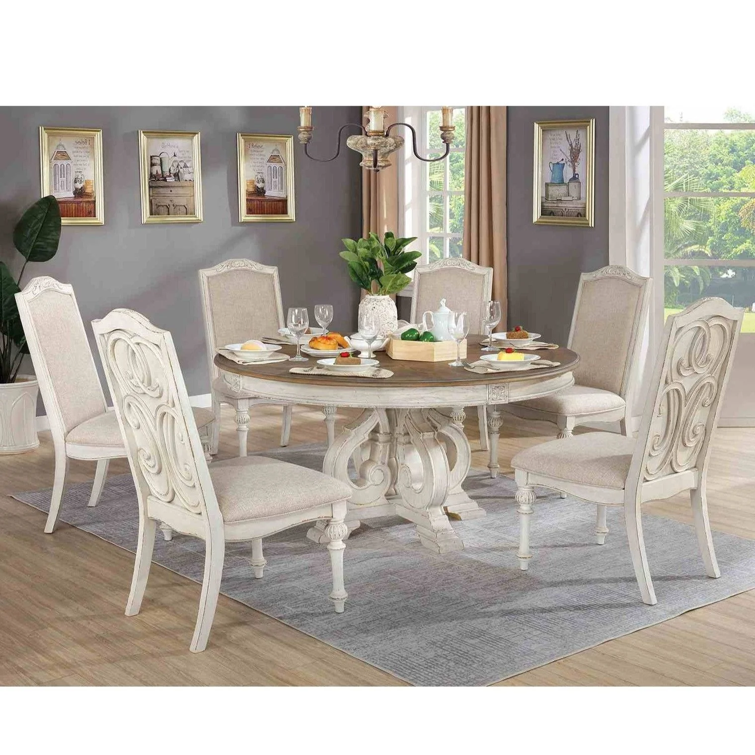 Elegant Dining Set Round Table And Side Chairs - Image 11