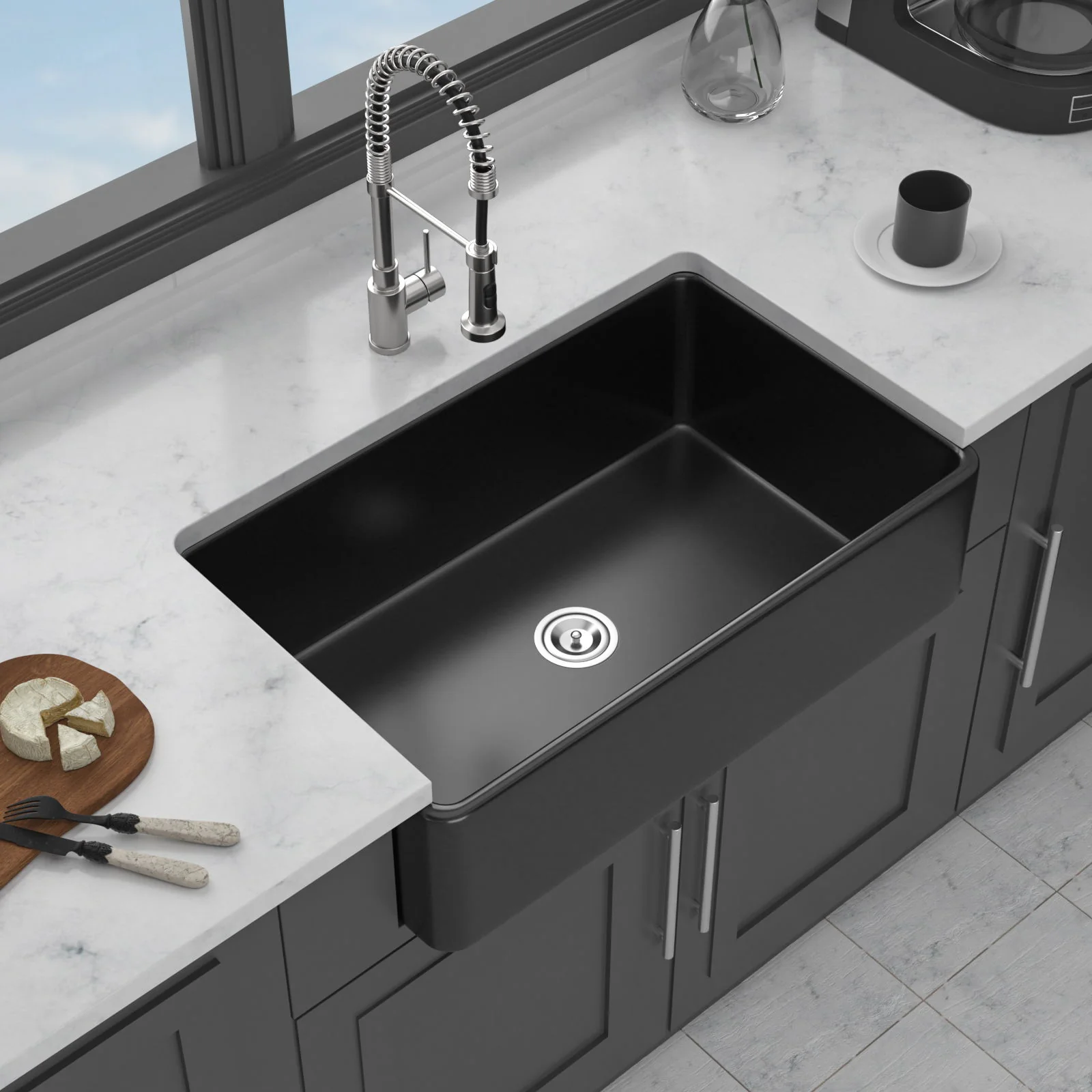 Elegant Farmhouse Apron Front Ceramic Single Bowl, Kitchen Basin - Image 21