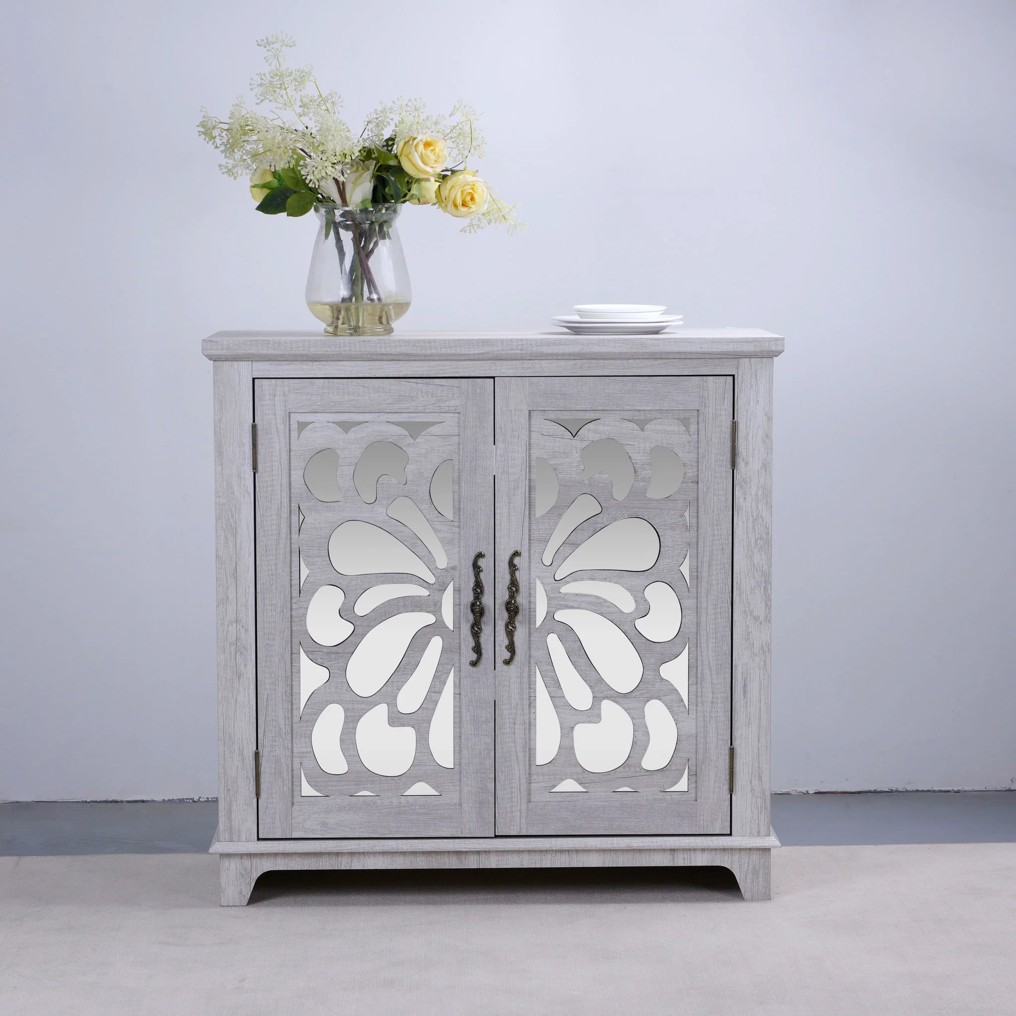 Elegant Sideboard With 2 Acrylic Mirrored Doors, Adjustable Shelf Storage - Image 3