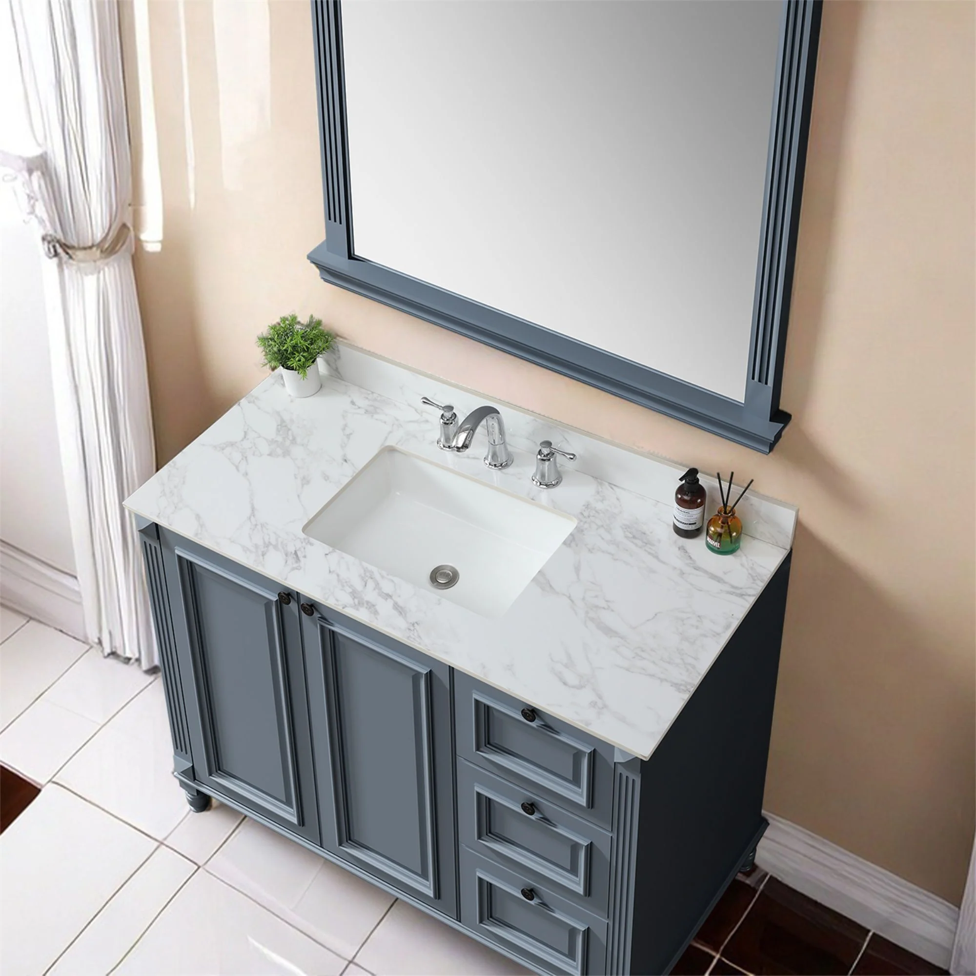 Elegant Sintered Stone Bathroom Vanity Top With Rectangular Undermount Ceramic Sink - Image 7