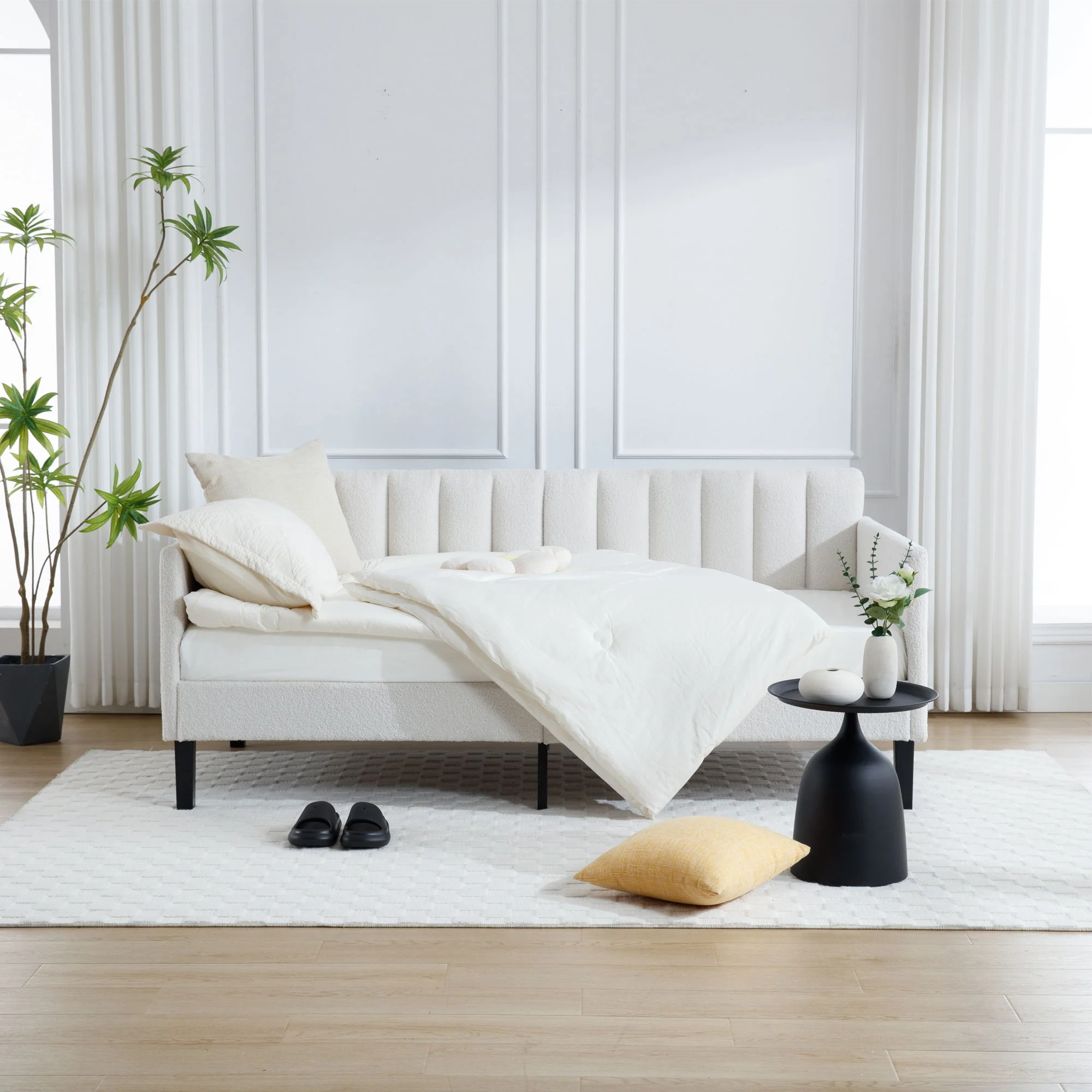 Elena - Boucle Upholstered Daybed, Ribbed Tufted Backrest - Image 5
