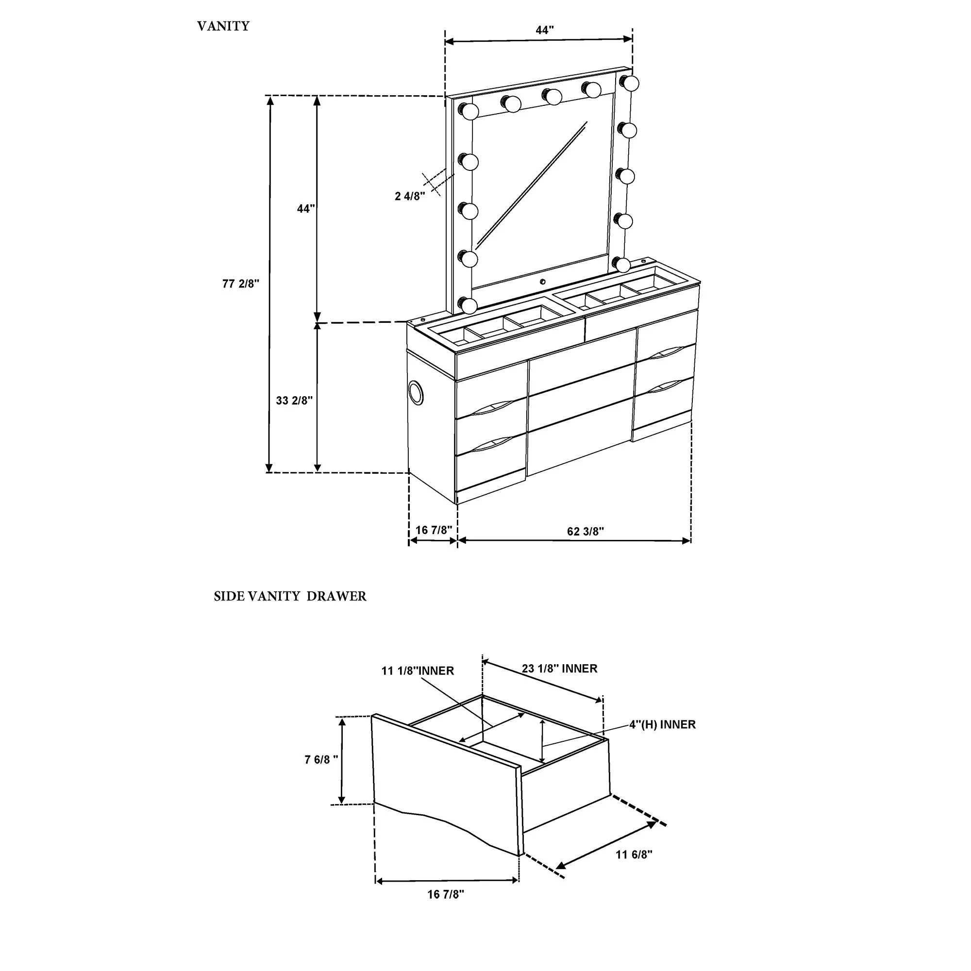 Elisa - Vanity Set With Stool And LED Bulbs - Image 3