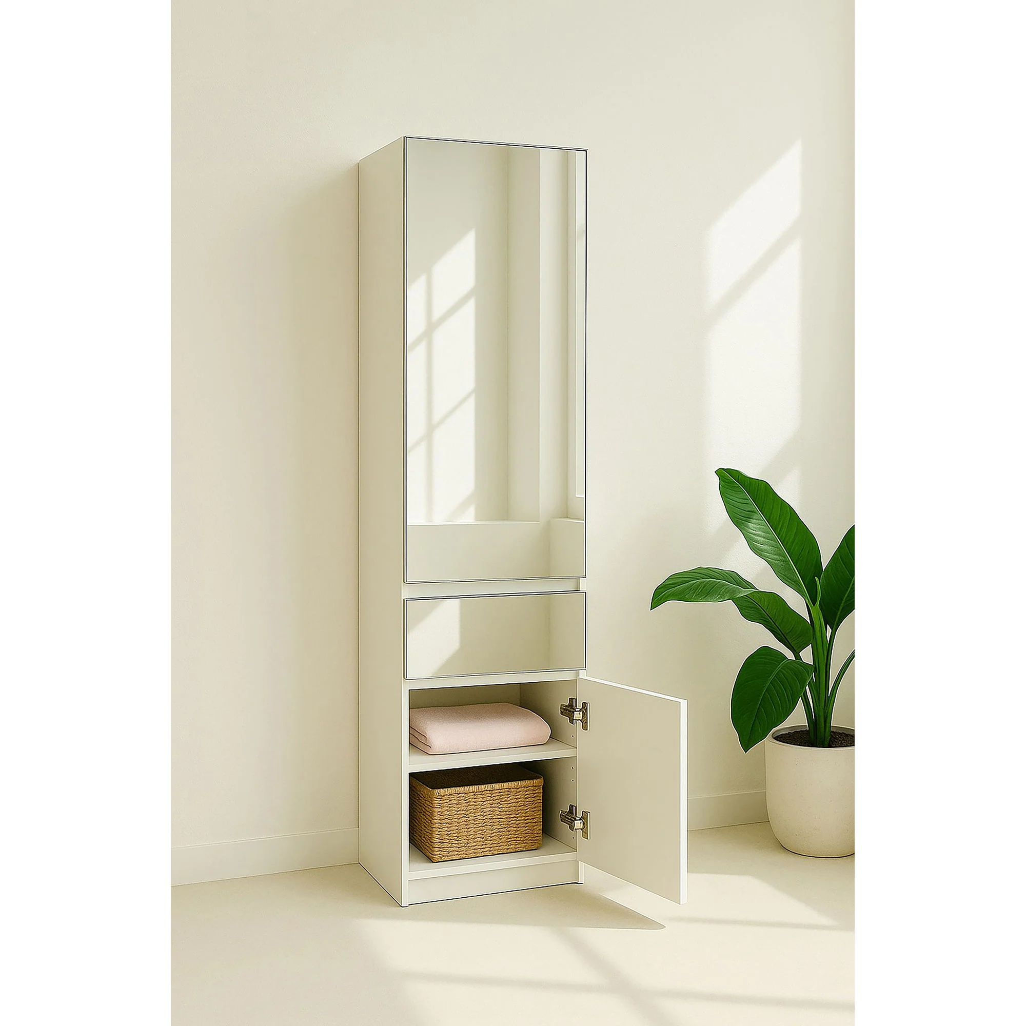 Elise - Slim Modular Closet Cabinet With Mirror - White - Image 2