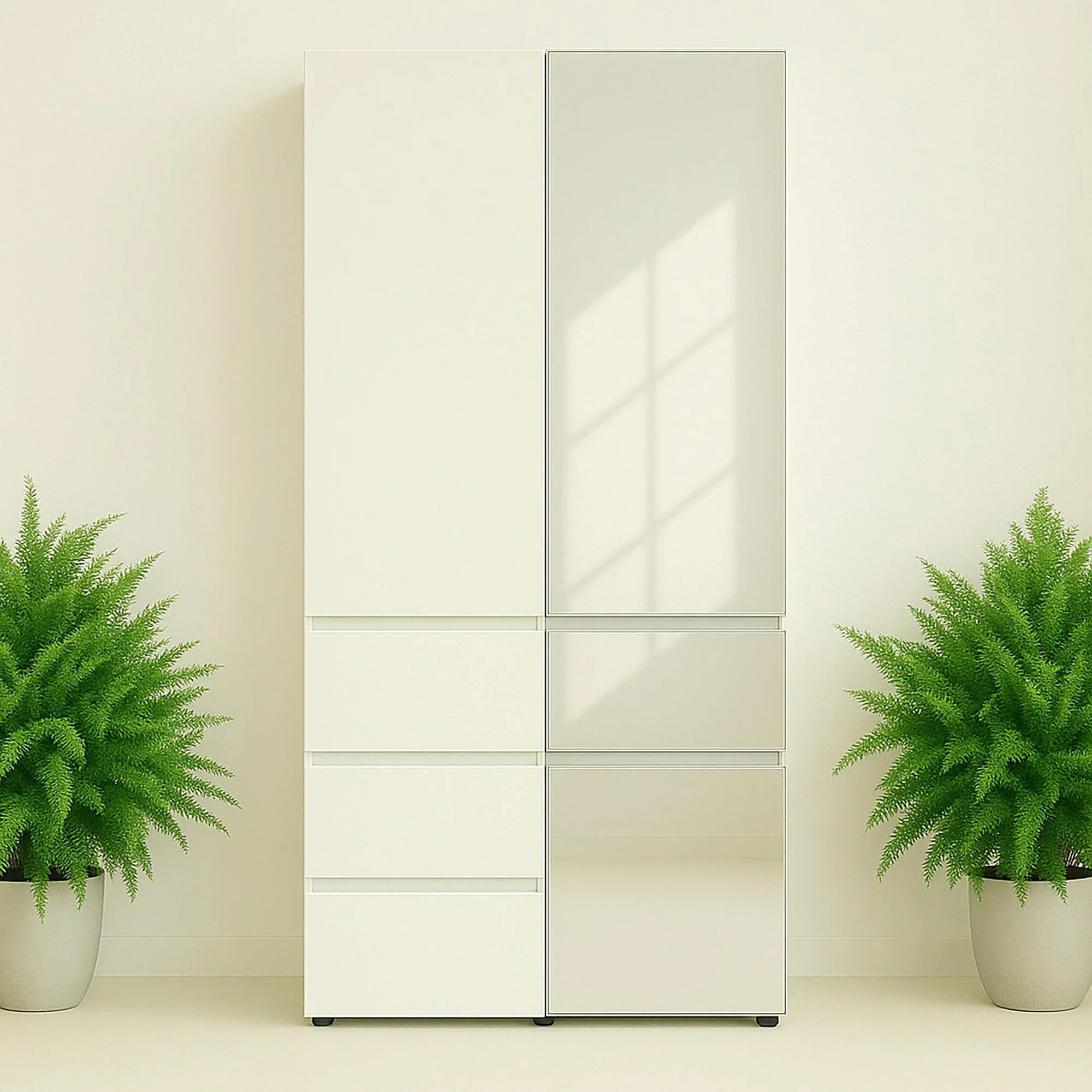 Elise - Slim Modular Closet Cabinet With Mirror - White - Image 3