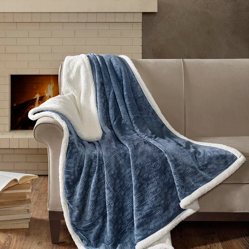 Elma - Oversized Textured Throw - Blue - Image 3