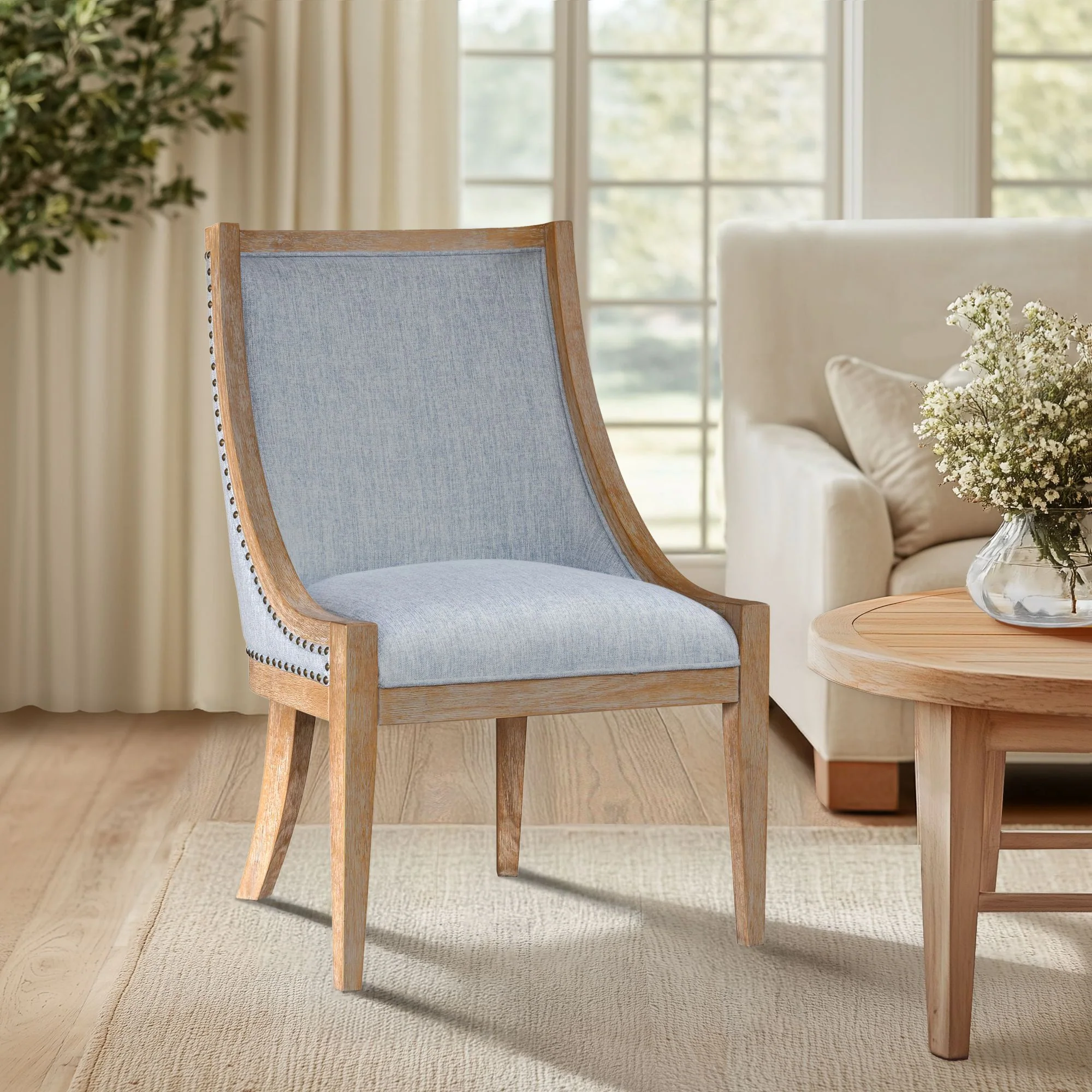 Elmcrest - Upholstered Dining Chair With Nailhead Trim - Light Blue - Image 2