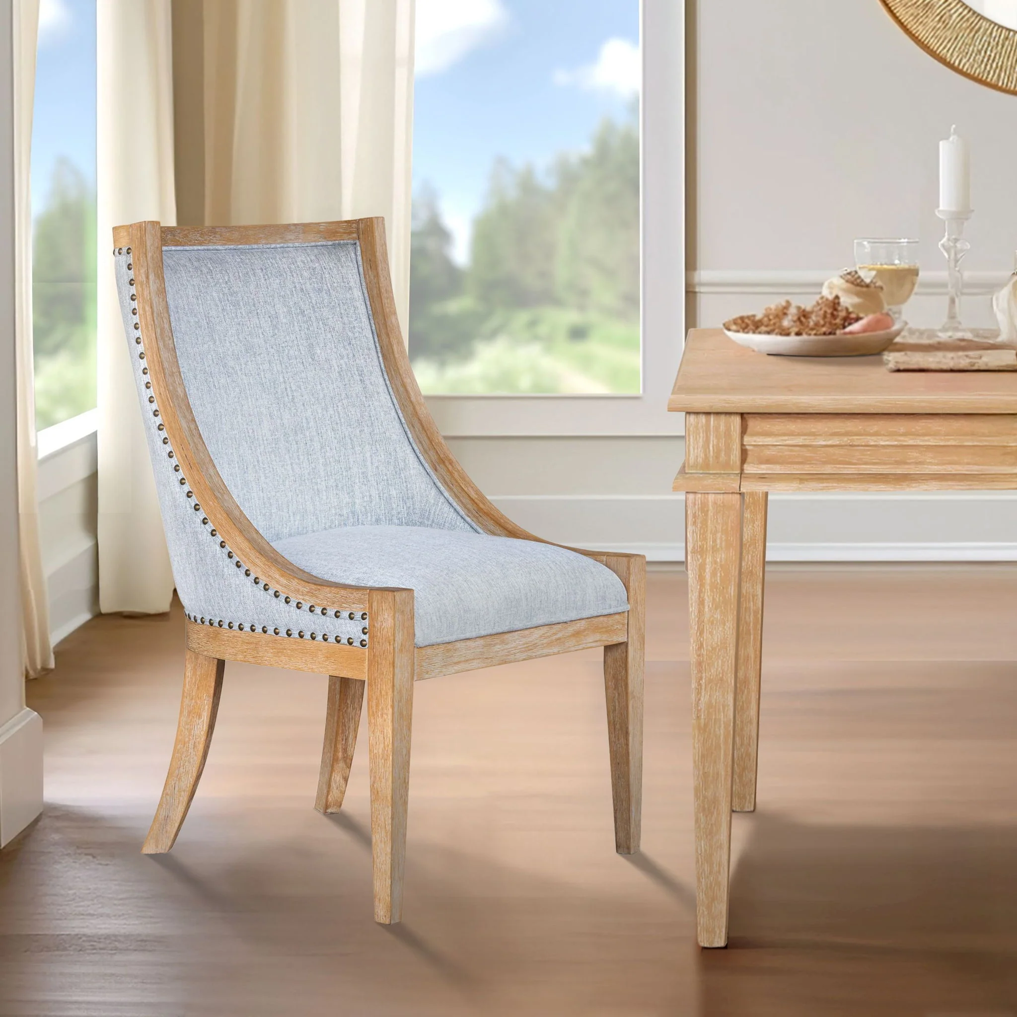 Elmcrest - Upholstered Dining Chair With Nailhead Trim - Light Blue - Image 3