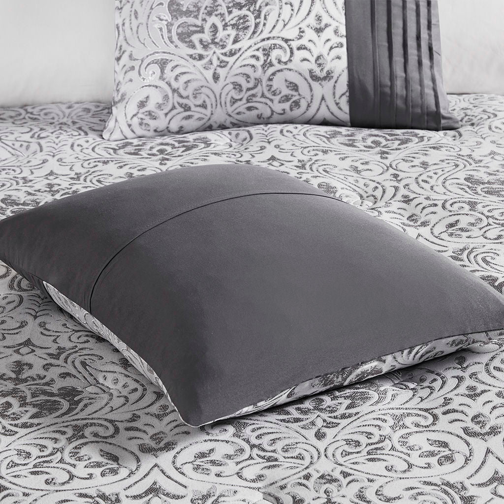 Emilia - 12 Piece Jacquard Comforter Set With Bed Sheets - Pearl Silver - Image 4