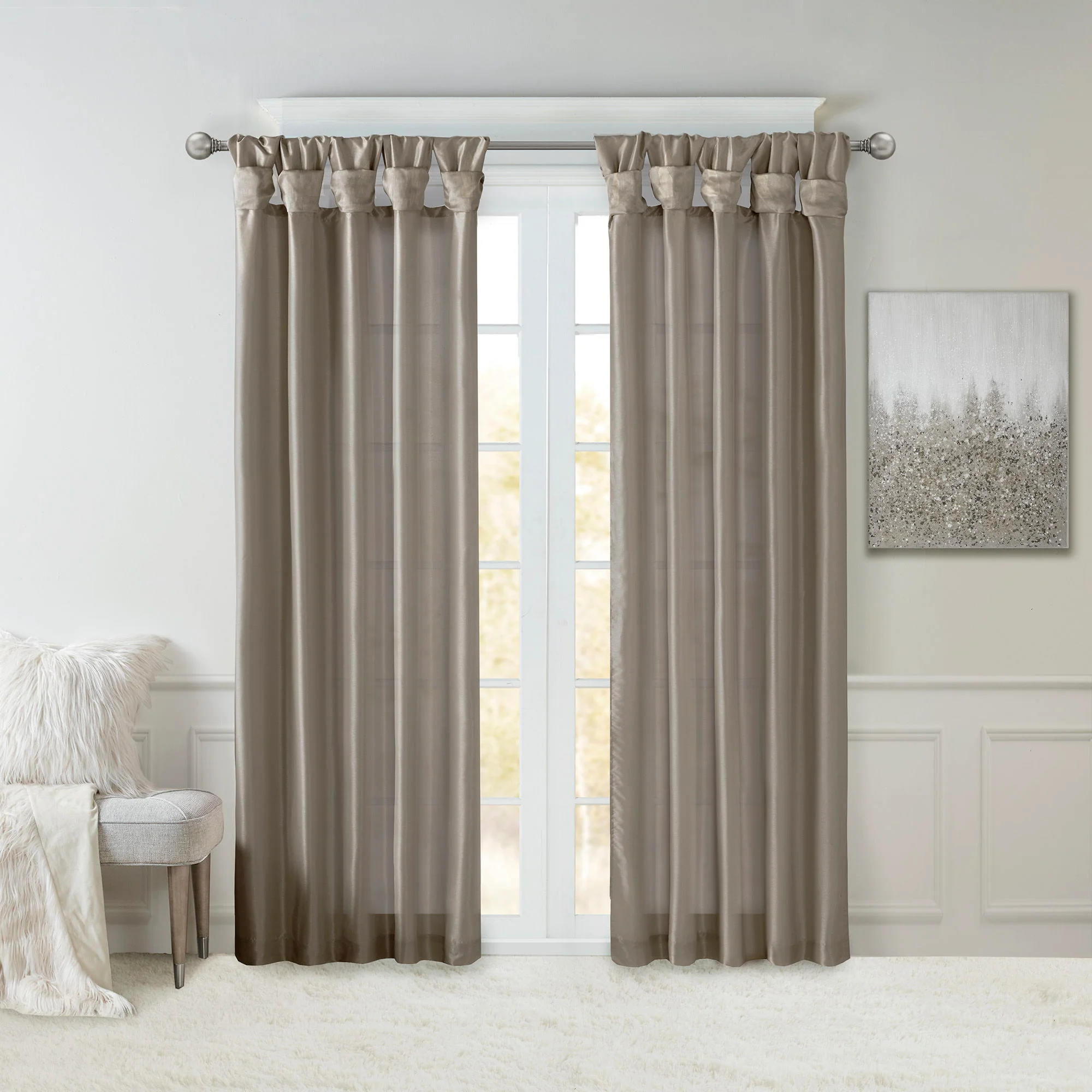 Emilia - 84" Twist Tab Lined Window Curtain - Pewter