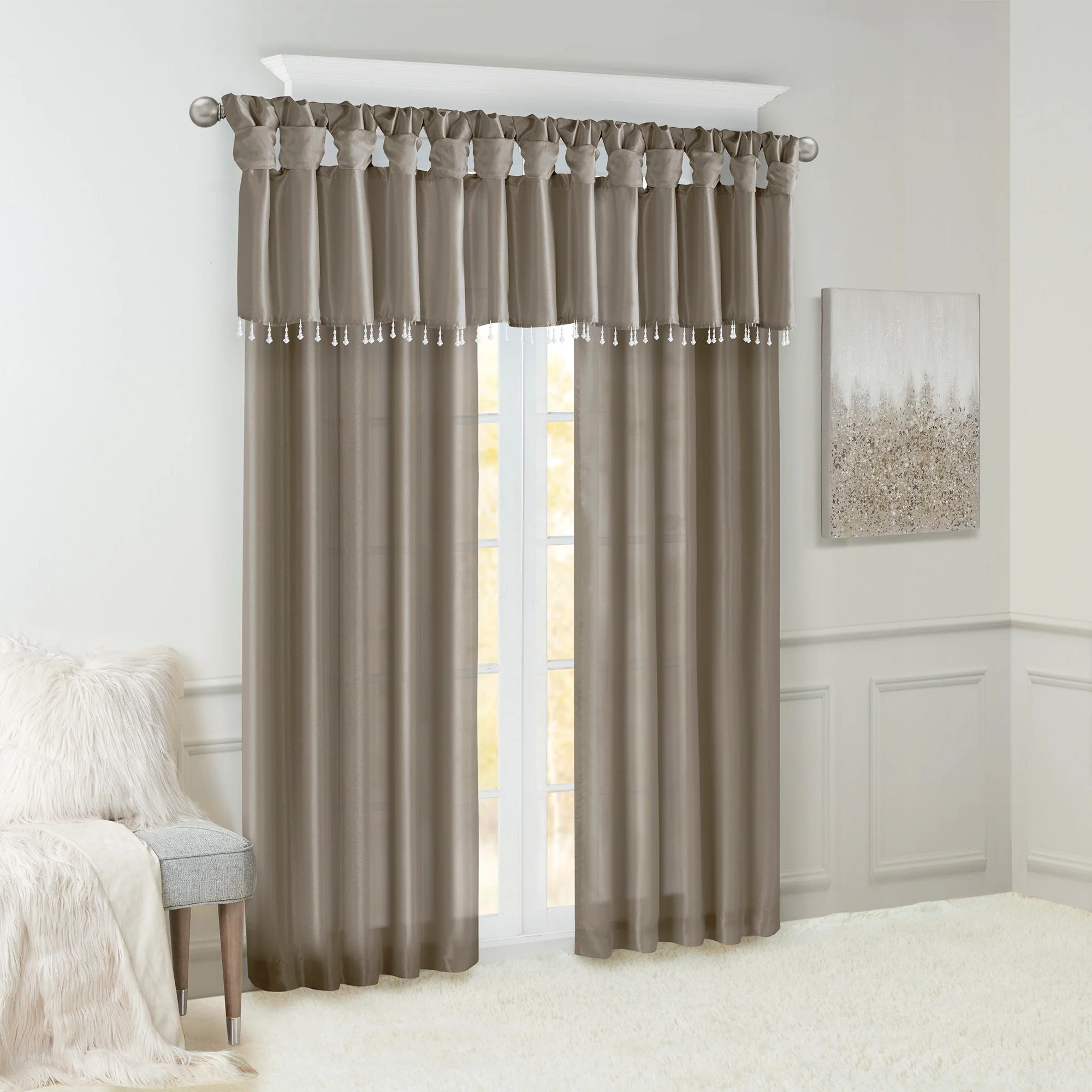 Emilia - Lightweight Valance With Beads - Pewter - Image 4