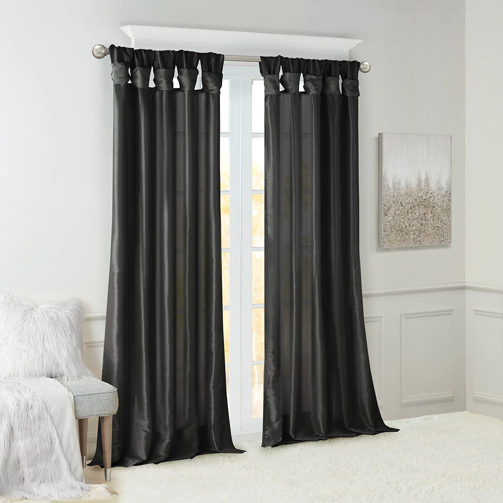 Emilia - Twist Tab Lined Window Curtain Panel - Black - Image 2