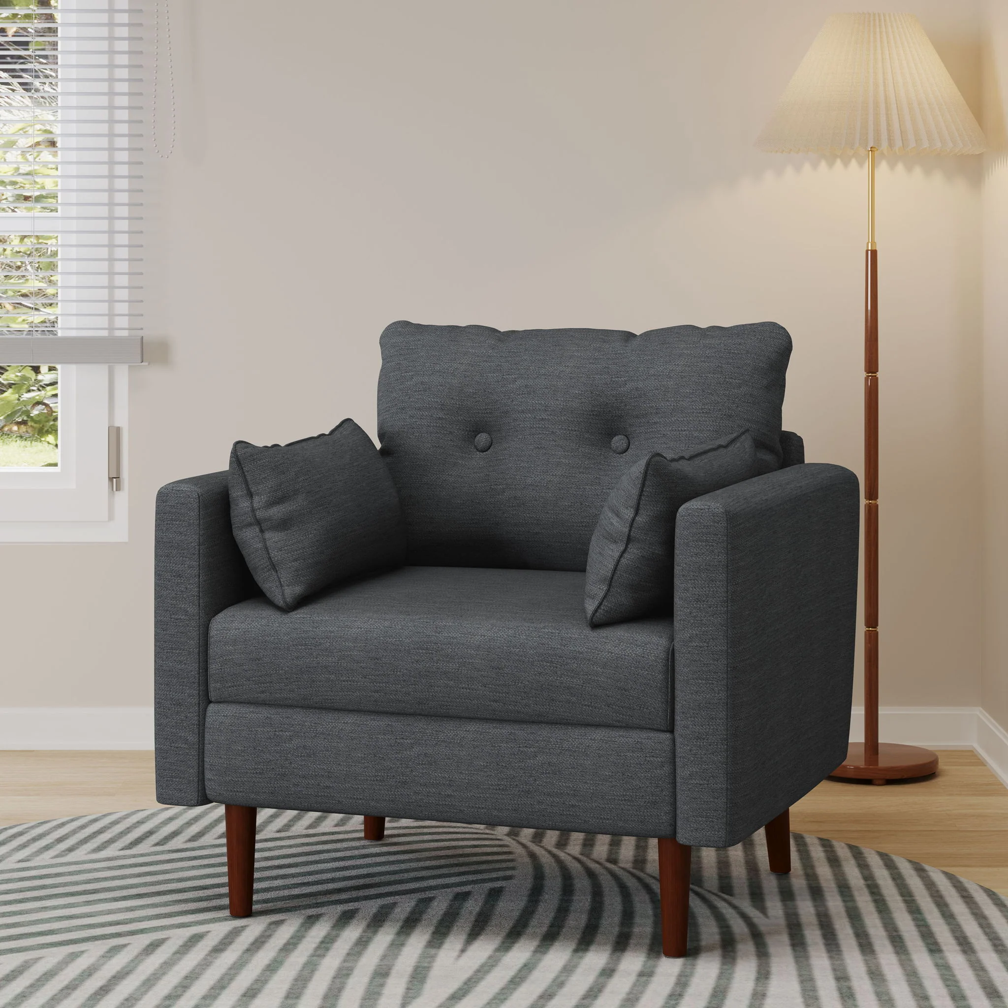 Enchantica - Upholstered Fabric Club Chair With Button Tufted And 2 Accent Pillows - Image 8