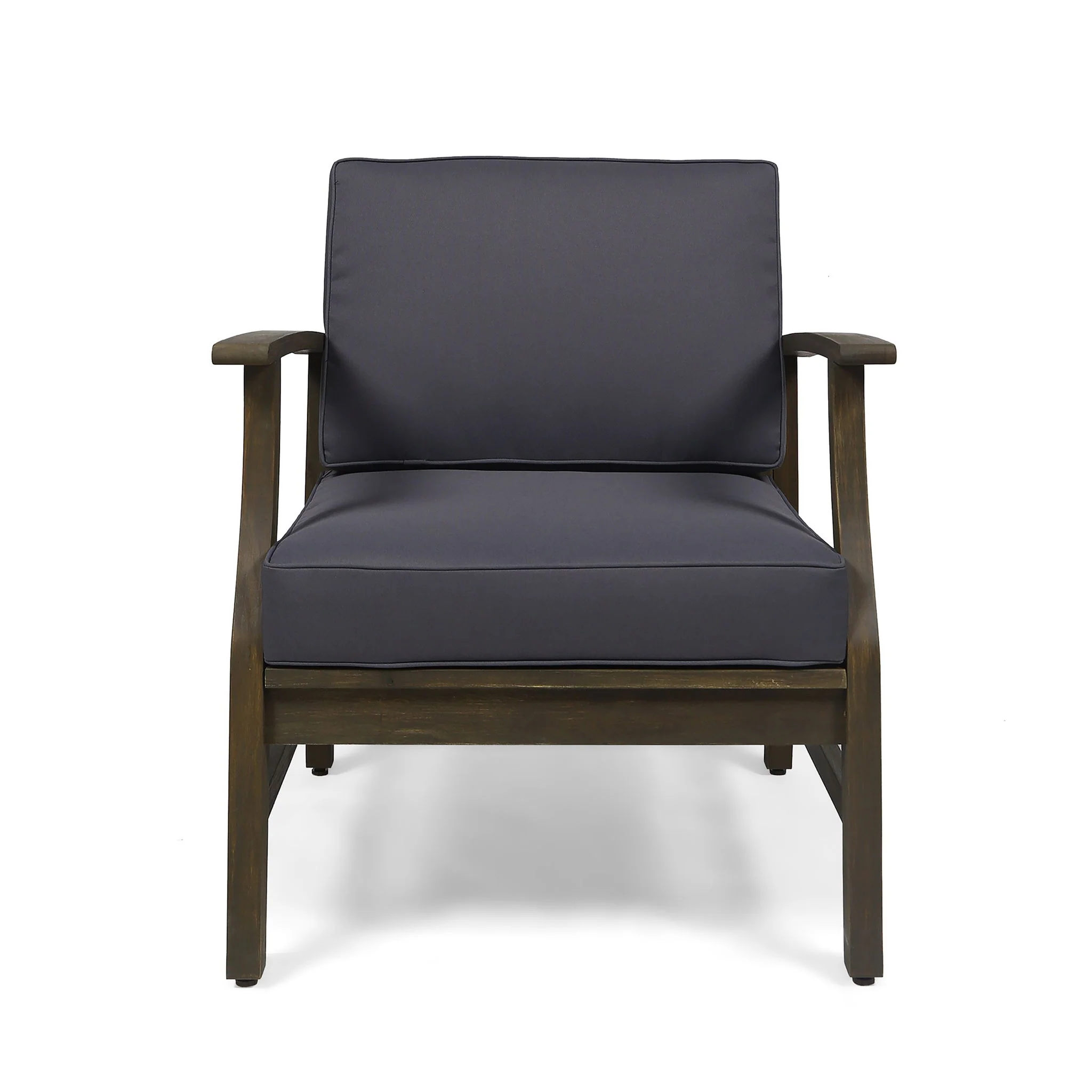 Enchanting Outdoor Club Chair With Slat Panel Design And Water Resistant Cushion - Dark Gray - Image 2