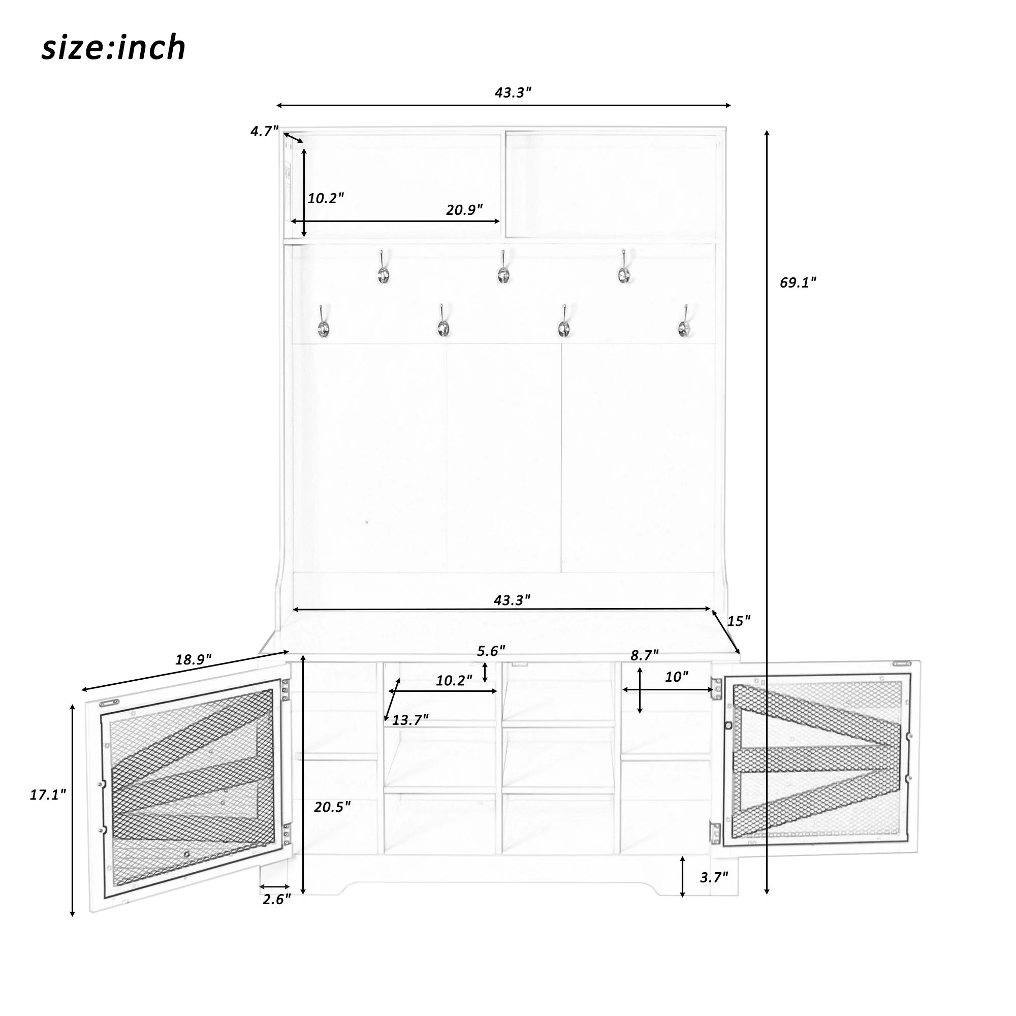 Entryway Bench With Coat Rack, 3 In 1 Design And Adjustable Shelves - Image 4