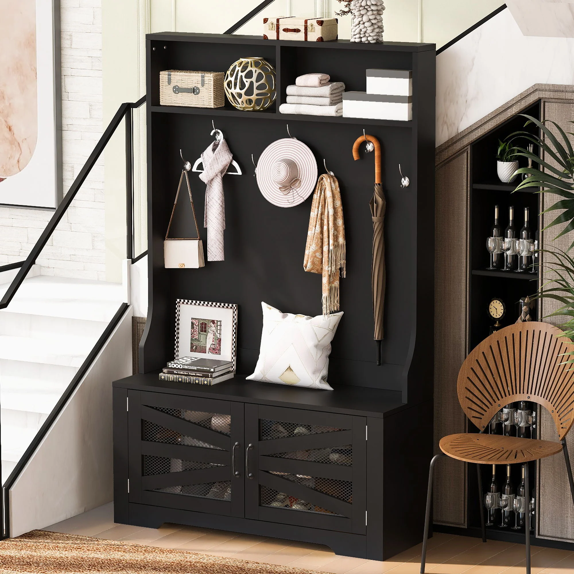 Entryway Bench With Coat Rack, 3 In 1 Design And Adjustable Shelves - Image 6