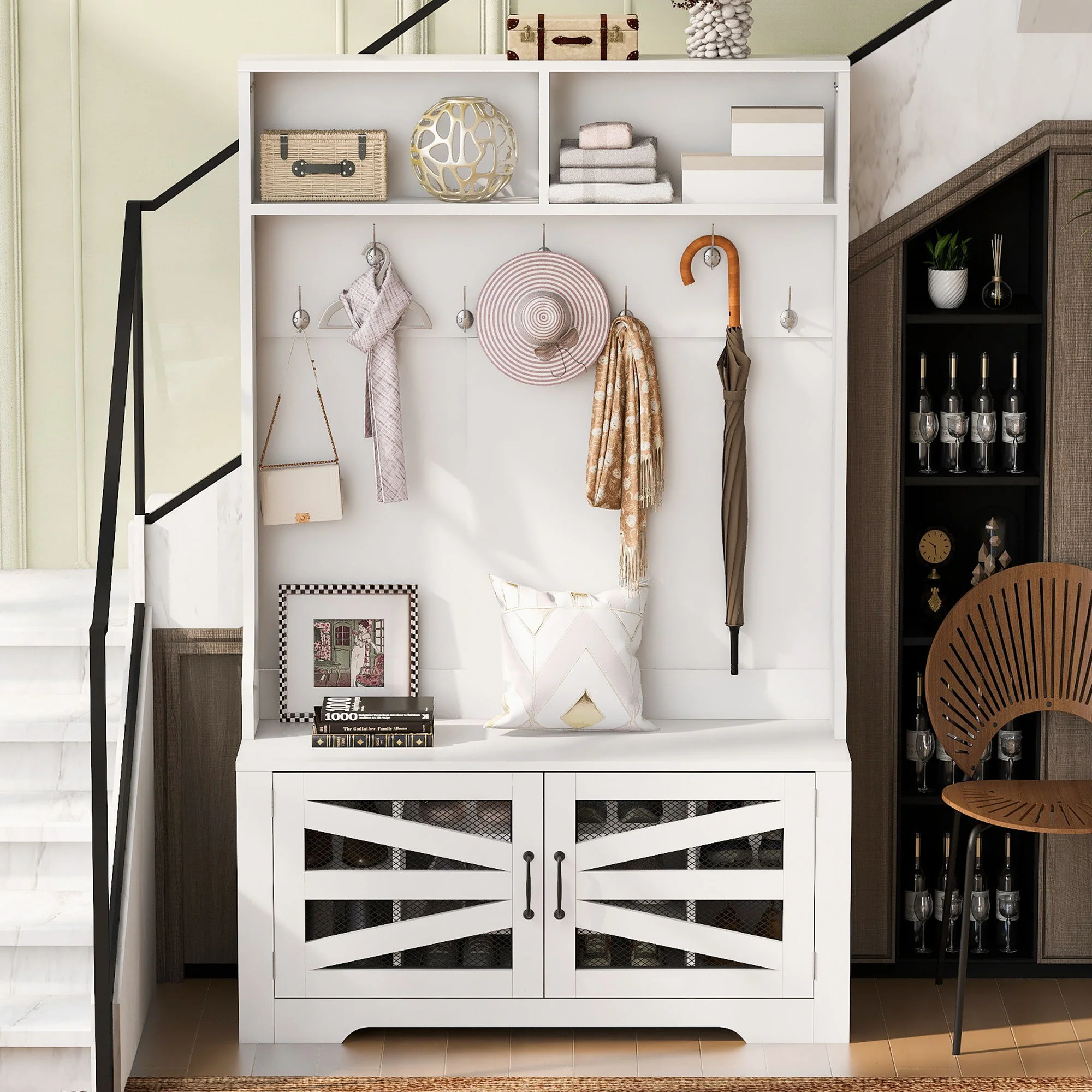 Entryway Bench With Coat Rack, 3 In 1 Design And Adjustable Shelves - Image 7