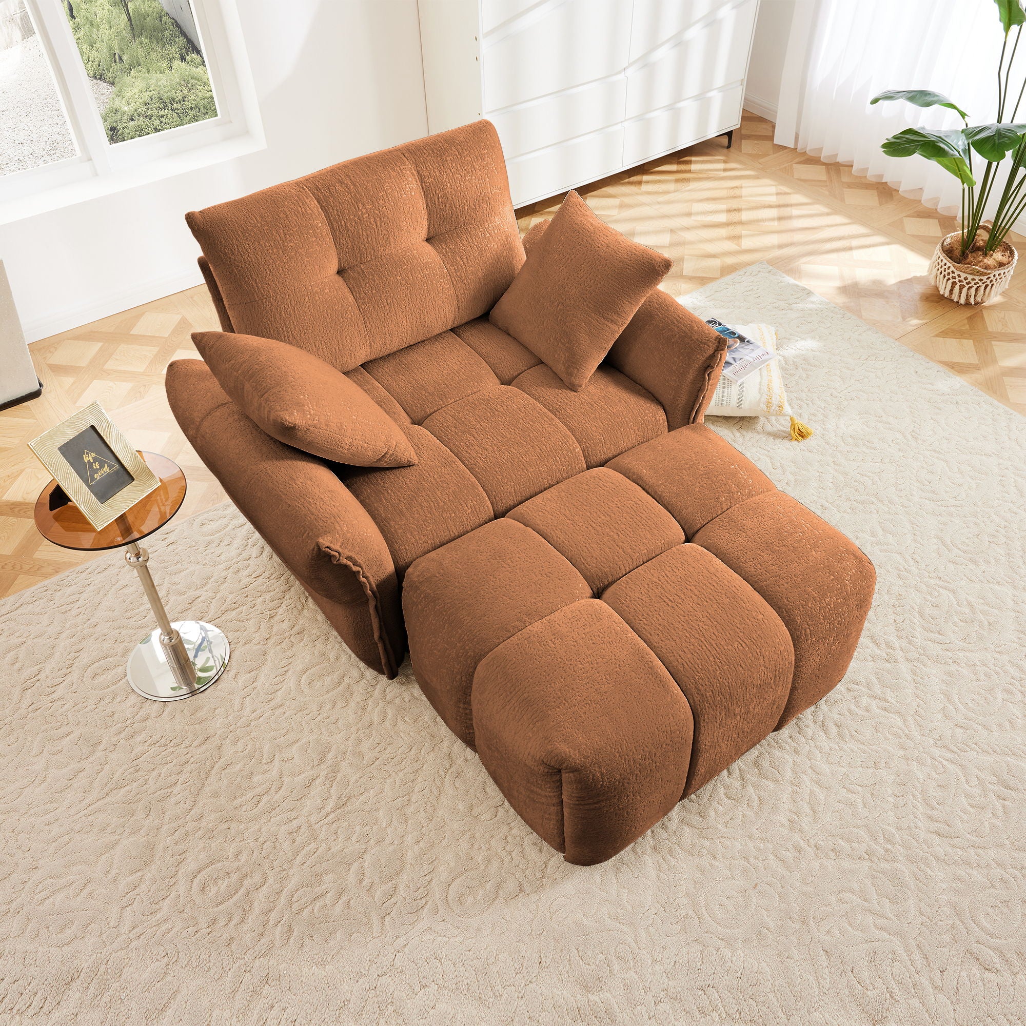 Ergonomic Single Seater Sofa With Ottoman, High Resilience Support Cushions - Image 10