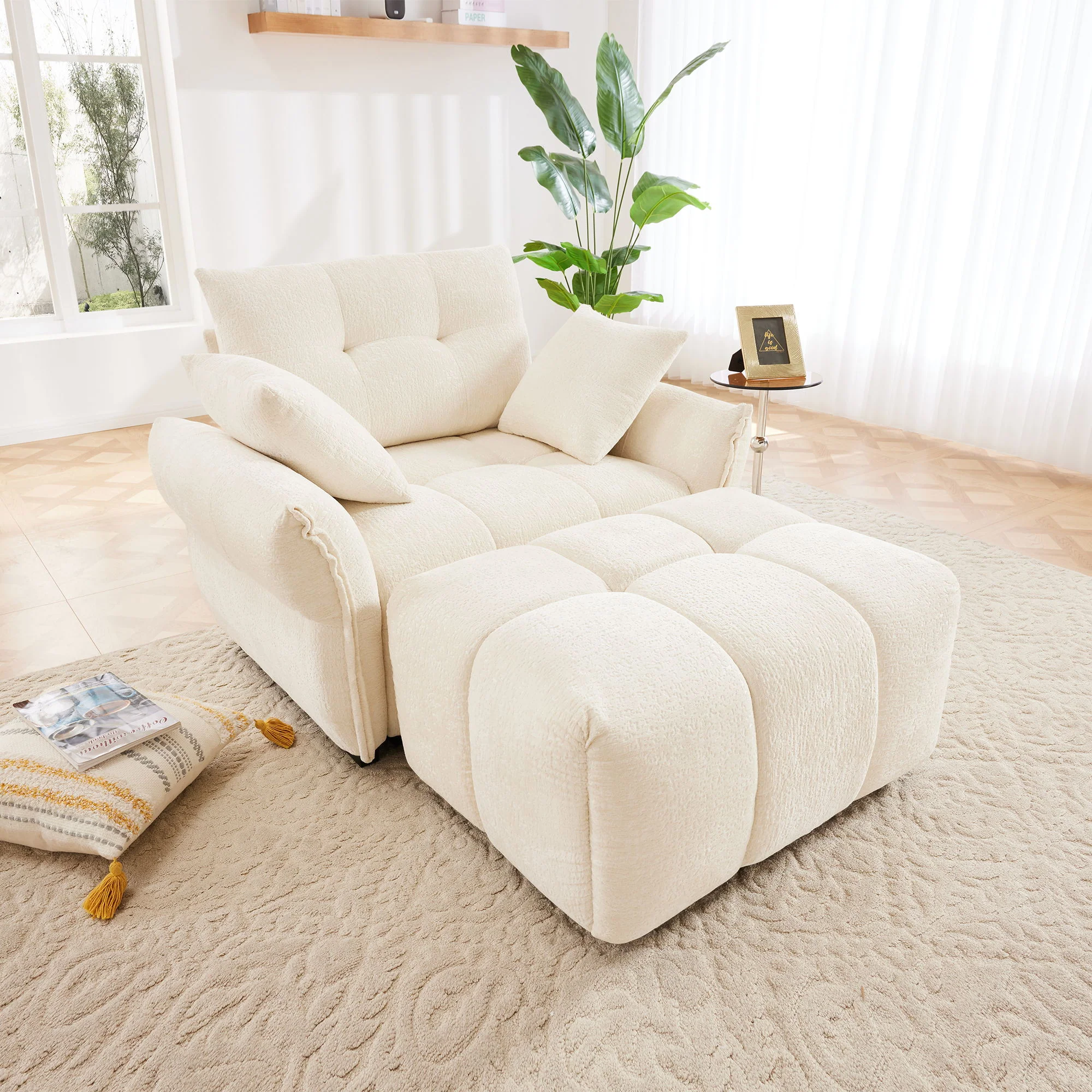 Ergonomic Single Seater Sofa With Ottoman, High Resilience Support Cushions - Image 7