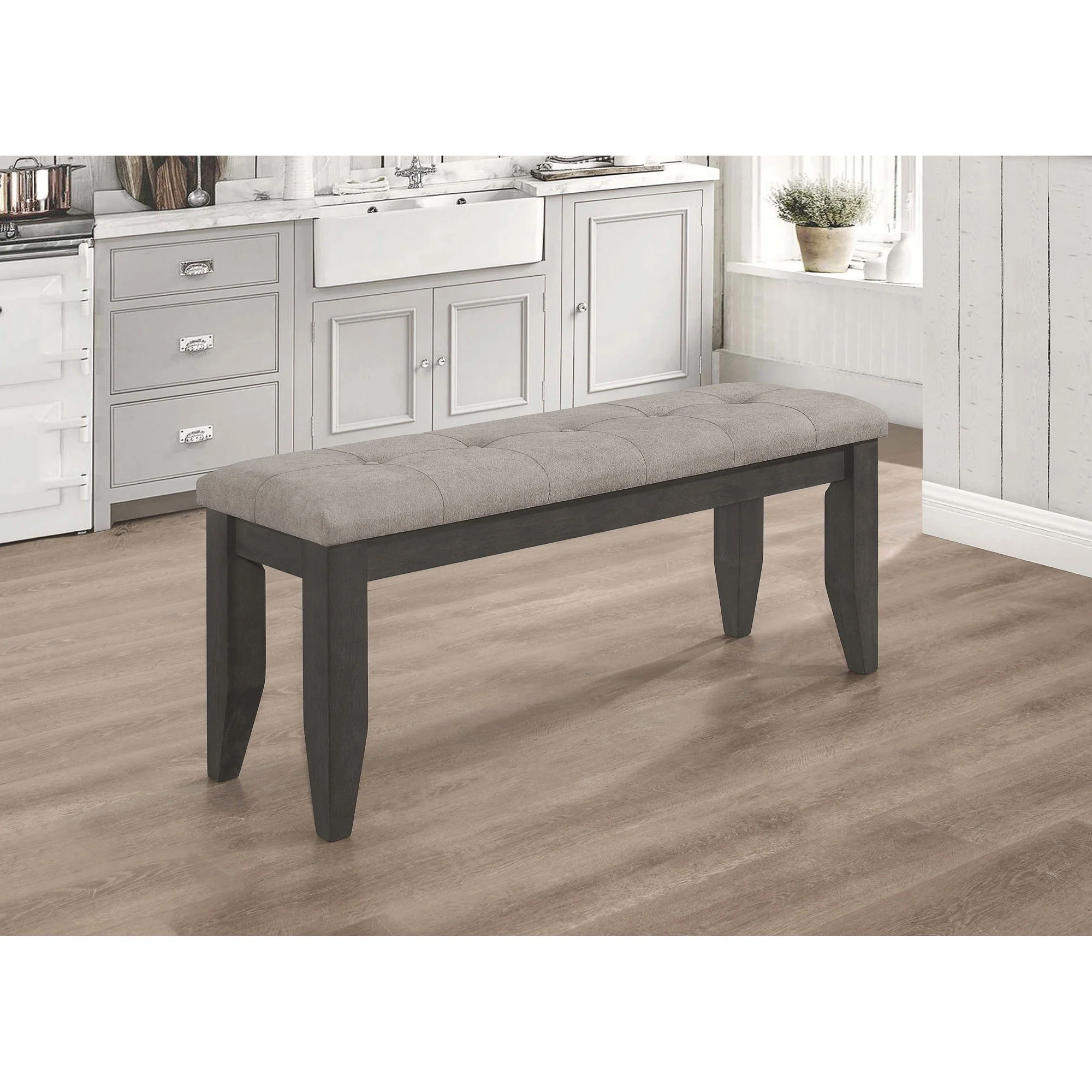 Erskin - Upholstered Dining Bench With Button Tufted Cushion - Dark Gray - Image 4