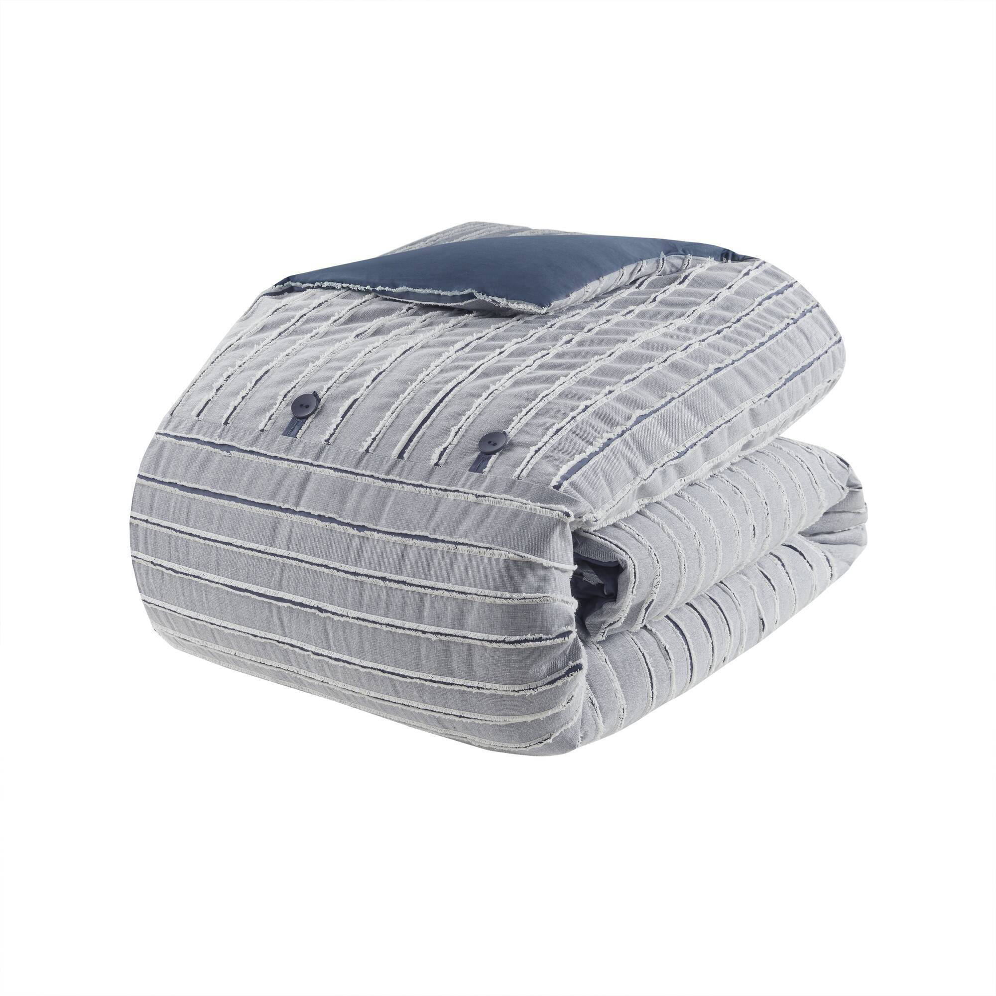 Essence - Oversized Cotton Clipped Jacquard Comforter Set With Euro Shams and Throw Pillows - Light Blue - Image 3