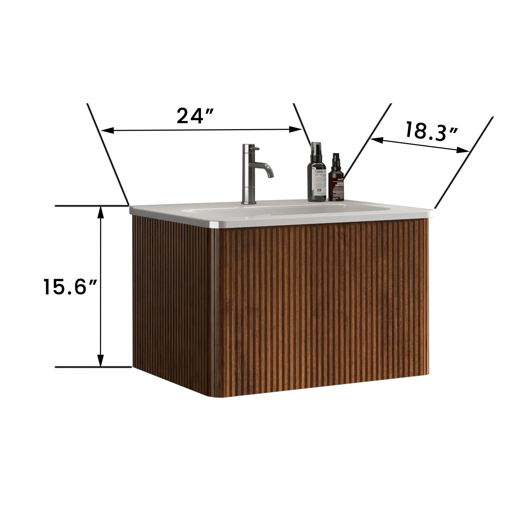 Etna - Striped Bathroom Vanity With Ceramic Sink, Wall Mounted Floating Bathroom Vanity For Modern Bathroom - Image 7