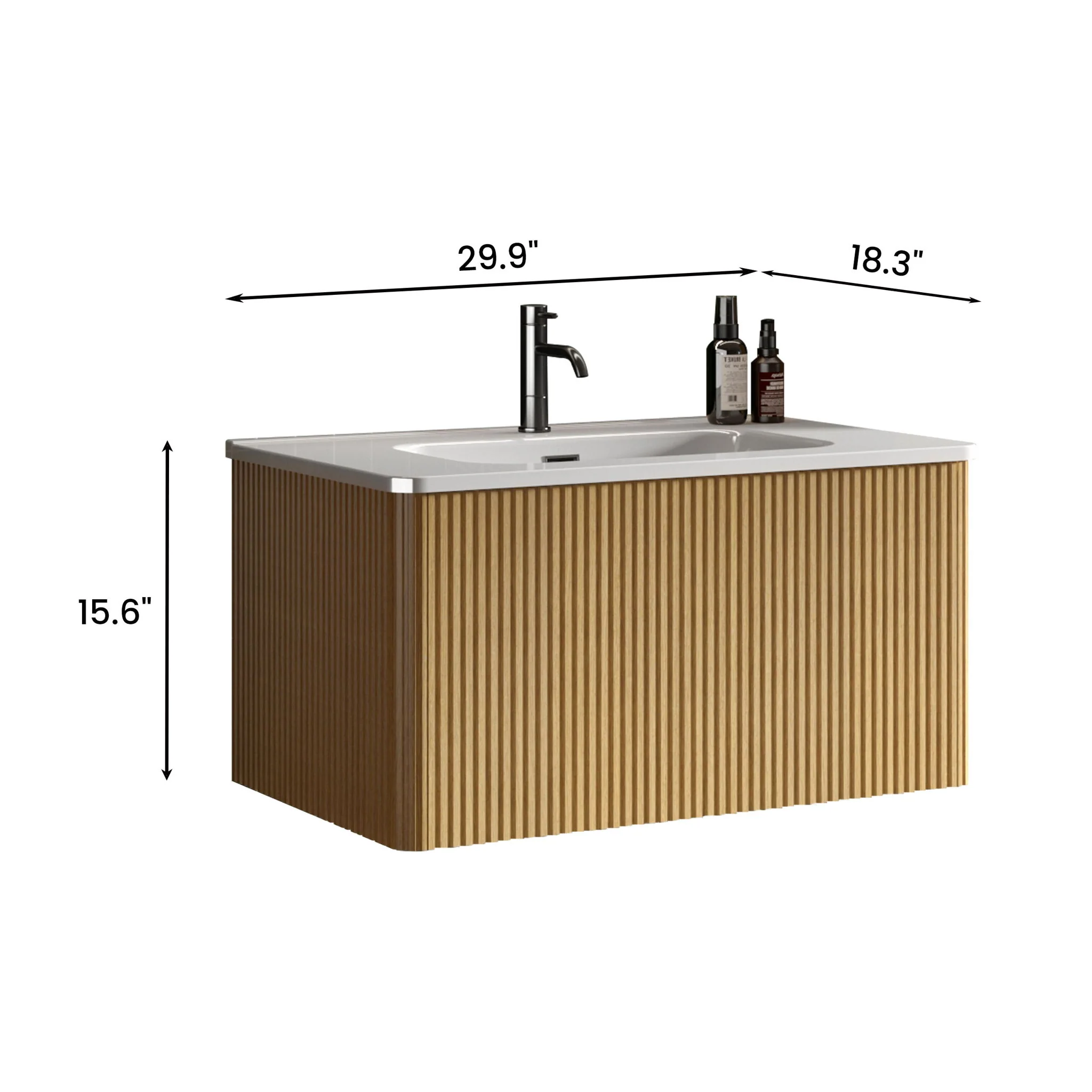 Etna - Striped Bathroom Vanity With Ceramic Sink, Wall Mounted Floating Bathroom Vanity For Modern Bathroom - Image 8