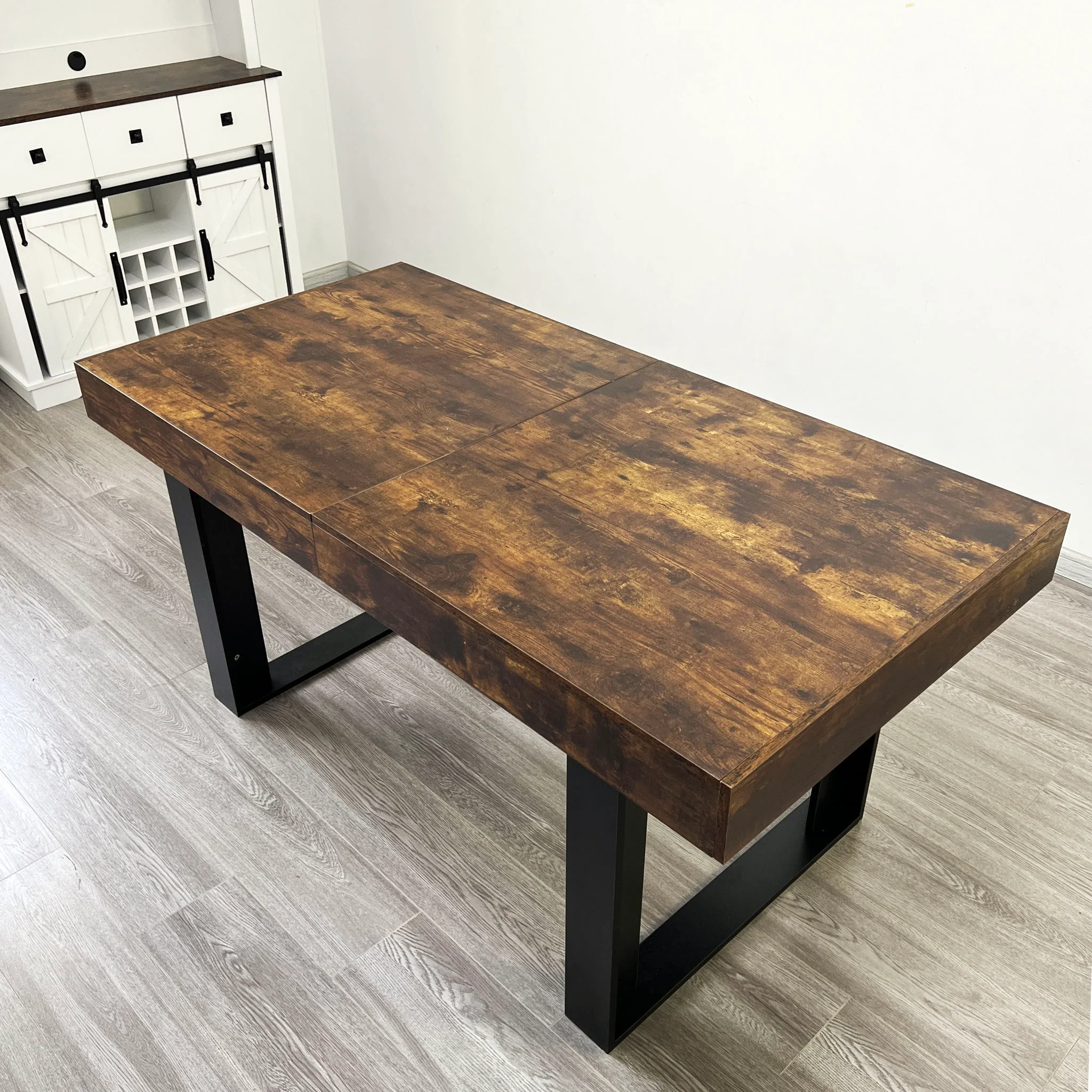Extendable Dining Room Table For 6 8 10, Modern Farmhouse Wooden Kitchen Expanding Table, Long Large Expandable Dining Room Conference Table - Deep Rustic Brown - Image 2