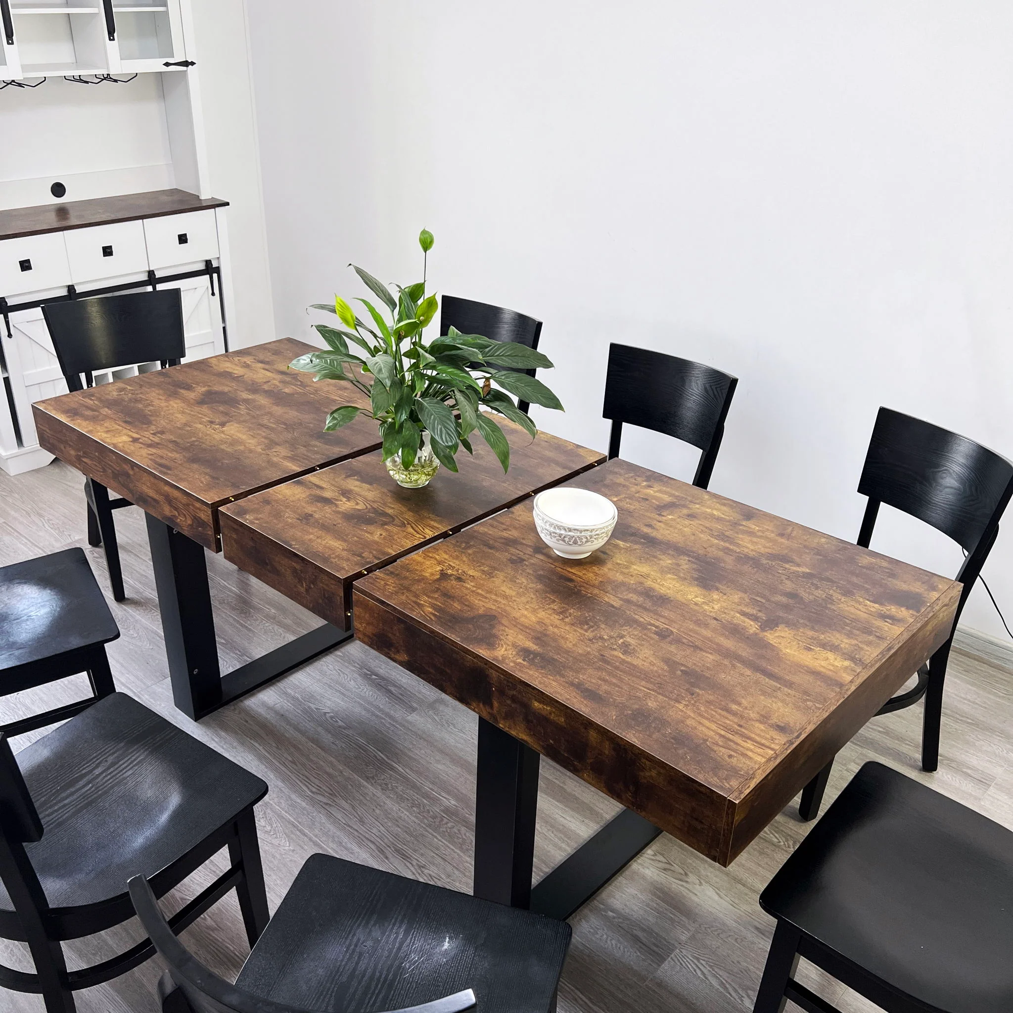 Extendable Dining Room Table For 6 8 10, Modern Farmhouse Wooden Kitchen Expanding Table, Long Large Expandable Dining Room Conference Table - Deep Rustic Brown - Image 3