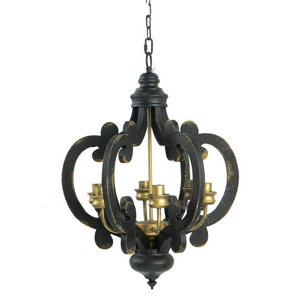Farmhouse Chandelier, 6 Light Wood Chandelier Pendant Light Fixture With Adjustable Chain For Dining Room Living Room Entryway, Bulb Not Included - Image 8