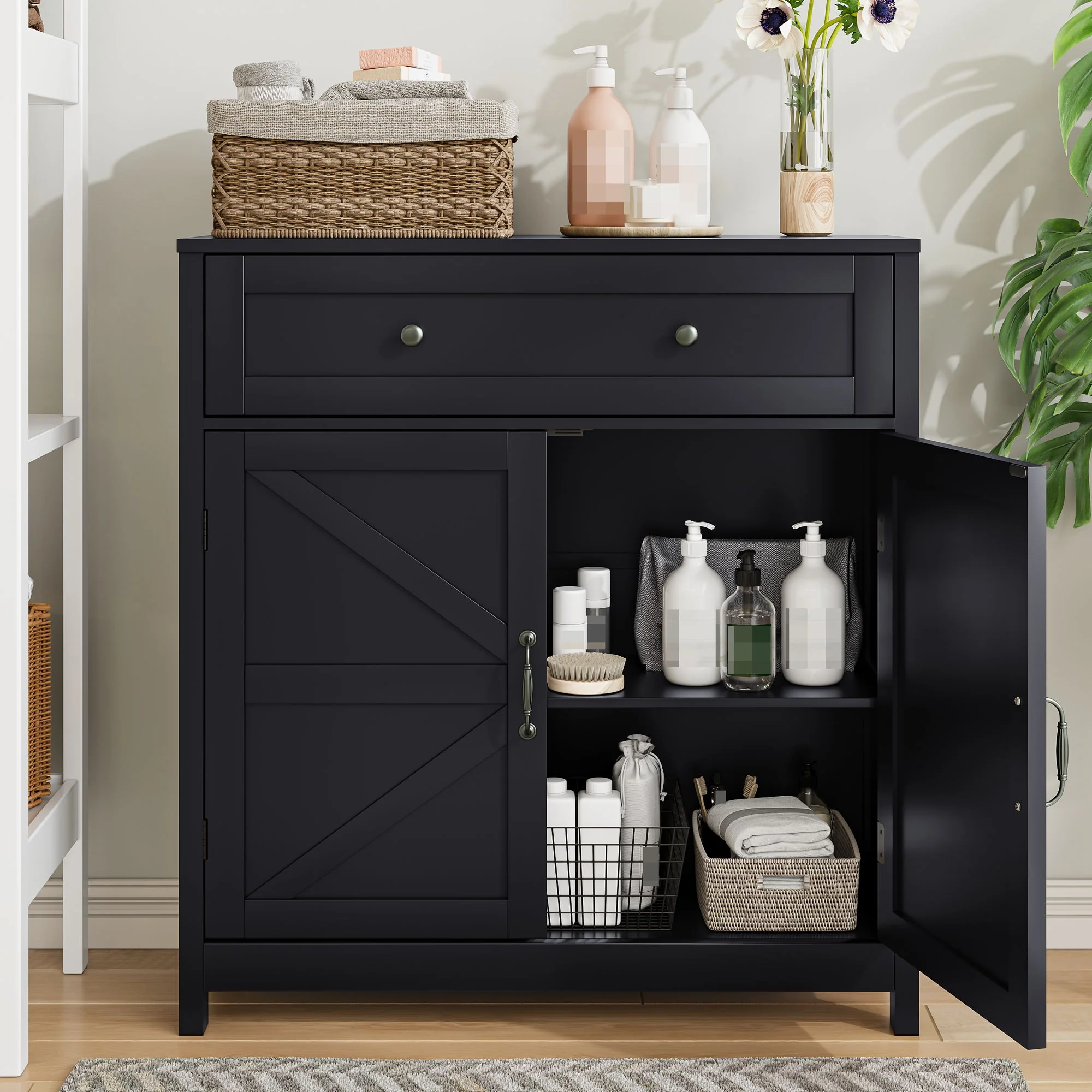 Farmhouse Storage Cabinet With Drawer And Adjustable Shelf - Image 3
