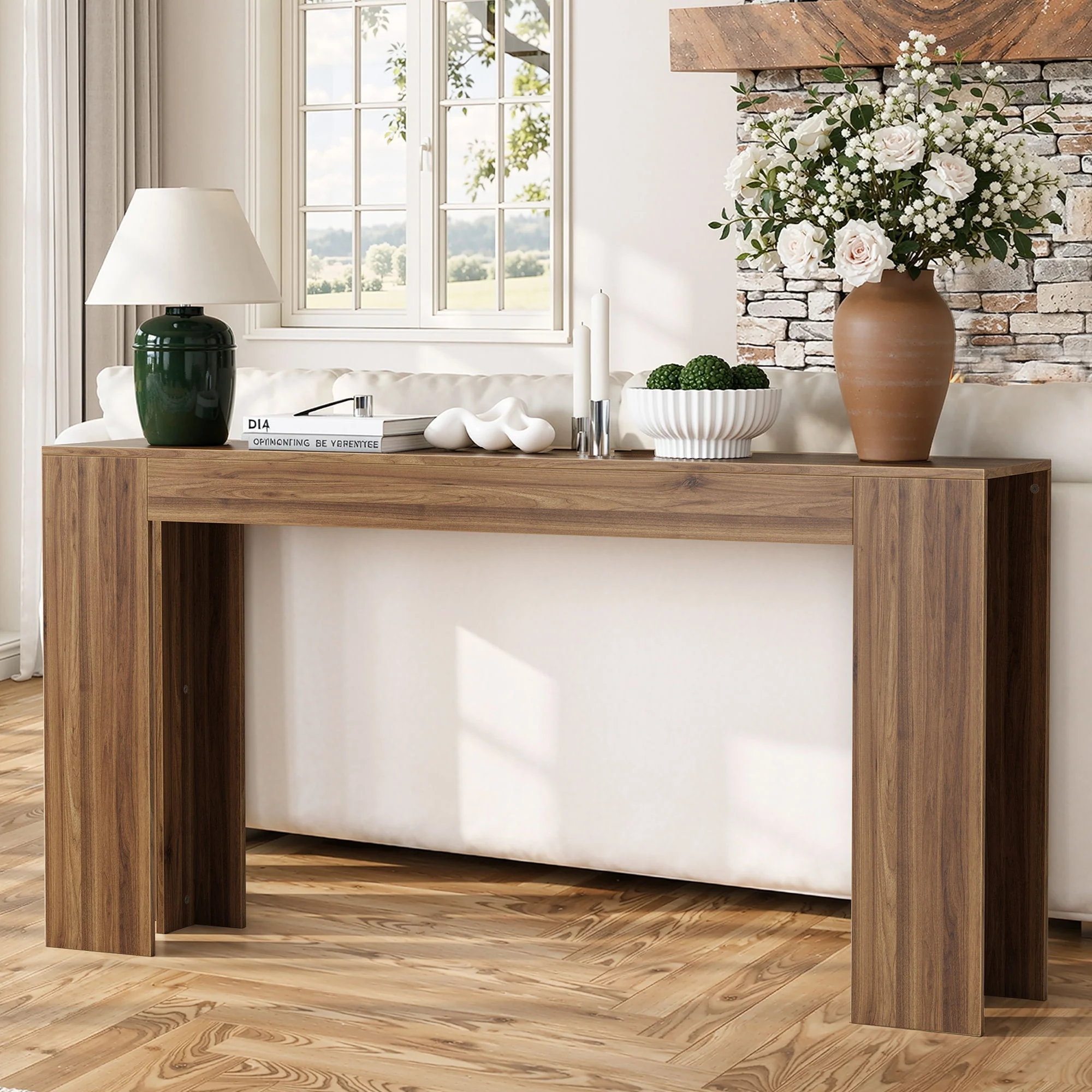 Farmhouse Style Extra Long Walnut Console Table - Image 3